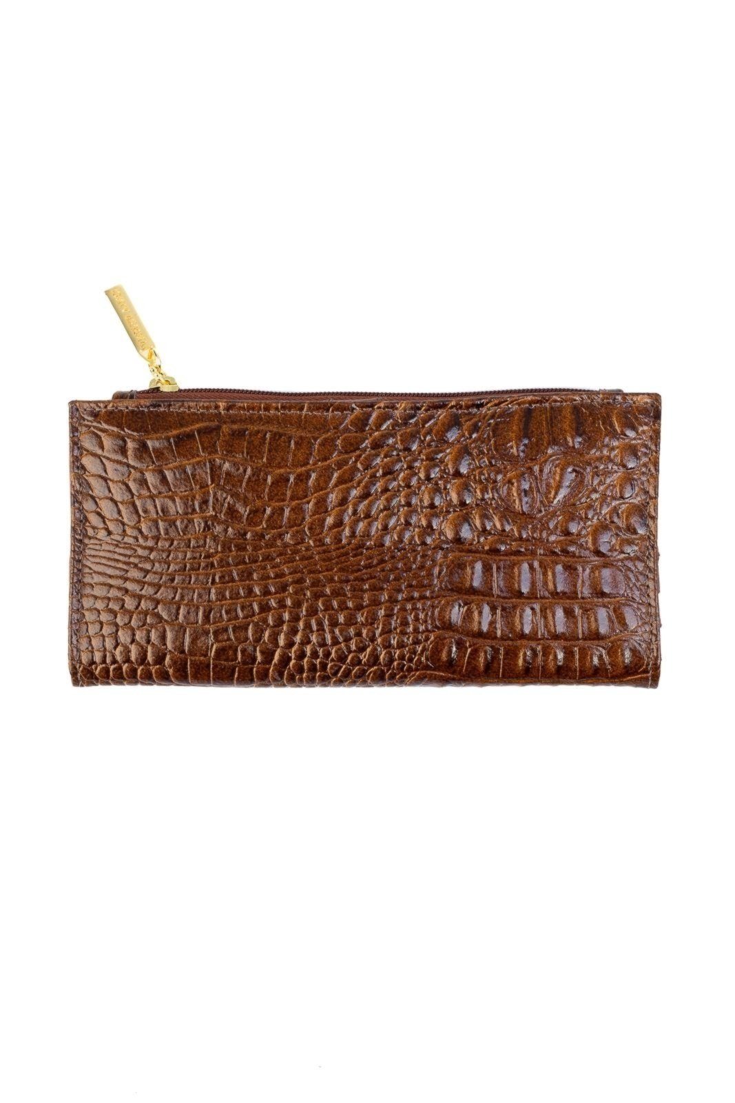 Carteira Andrea Vinci Feminina De Couro Croco Cléo 9,5x19cm – Whisky