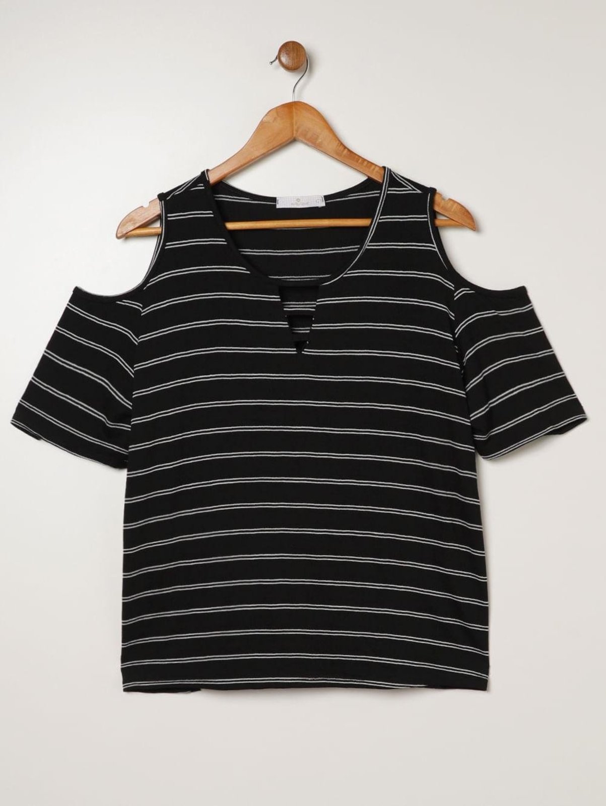 Blusa Malha Manga Curta Plus Size Feminina PRETO
