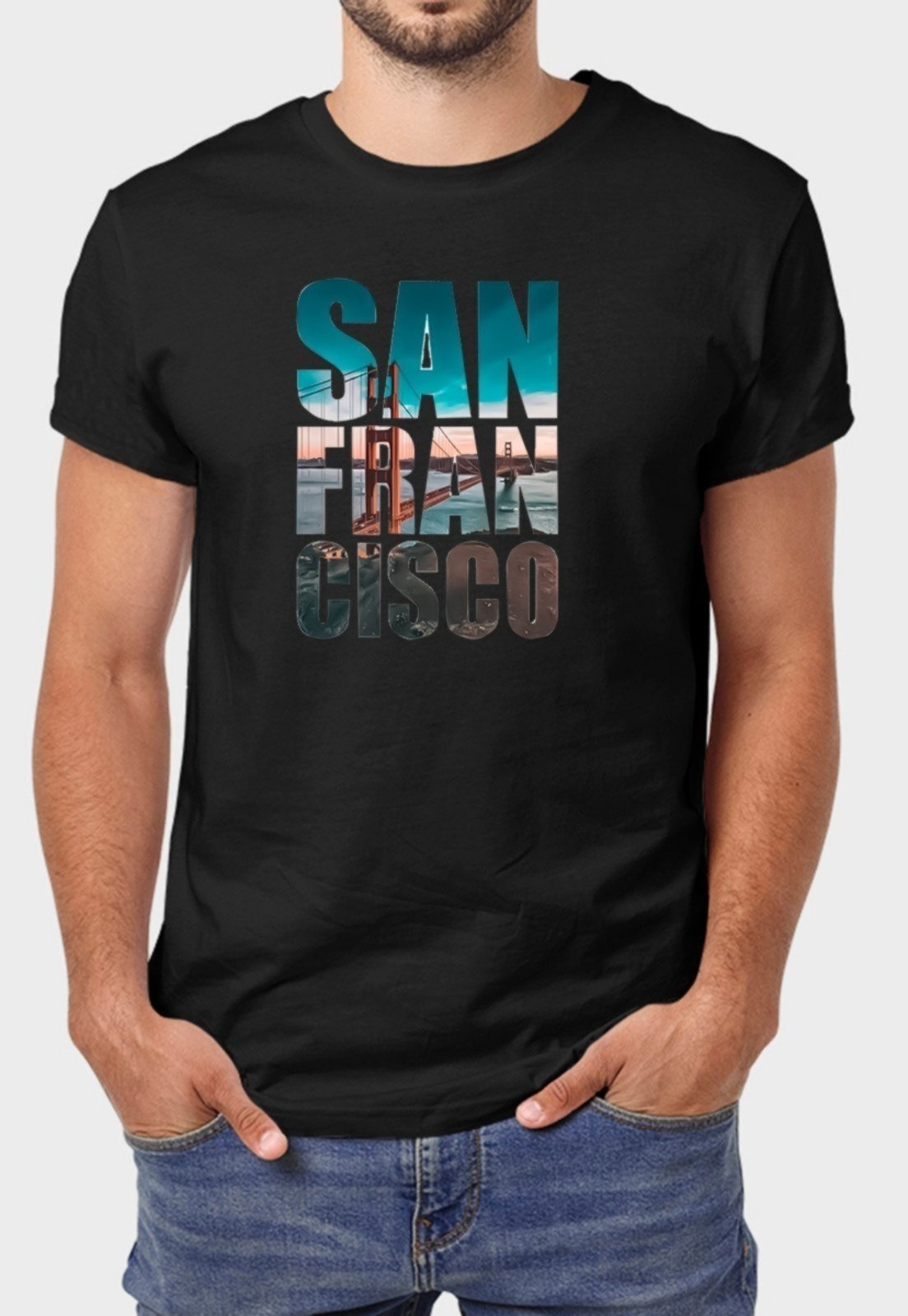 Camiseta Masculina Preta San Francisco Algodão Premium Benellys