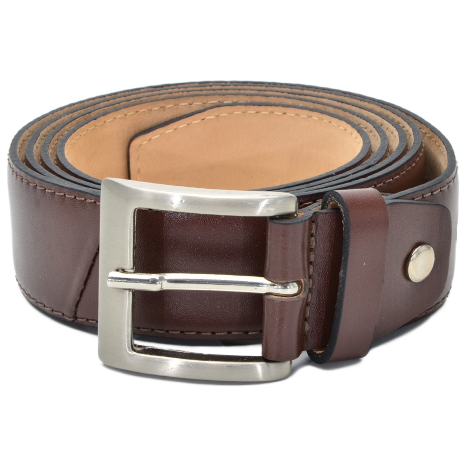 Vista 2 Cinto Couro Social Masculino Liso Fivela Metal Prata Versátil Casual Elegante FRANCA GRIFFE café FRANCA GRIFFE café
