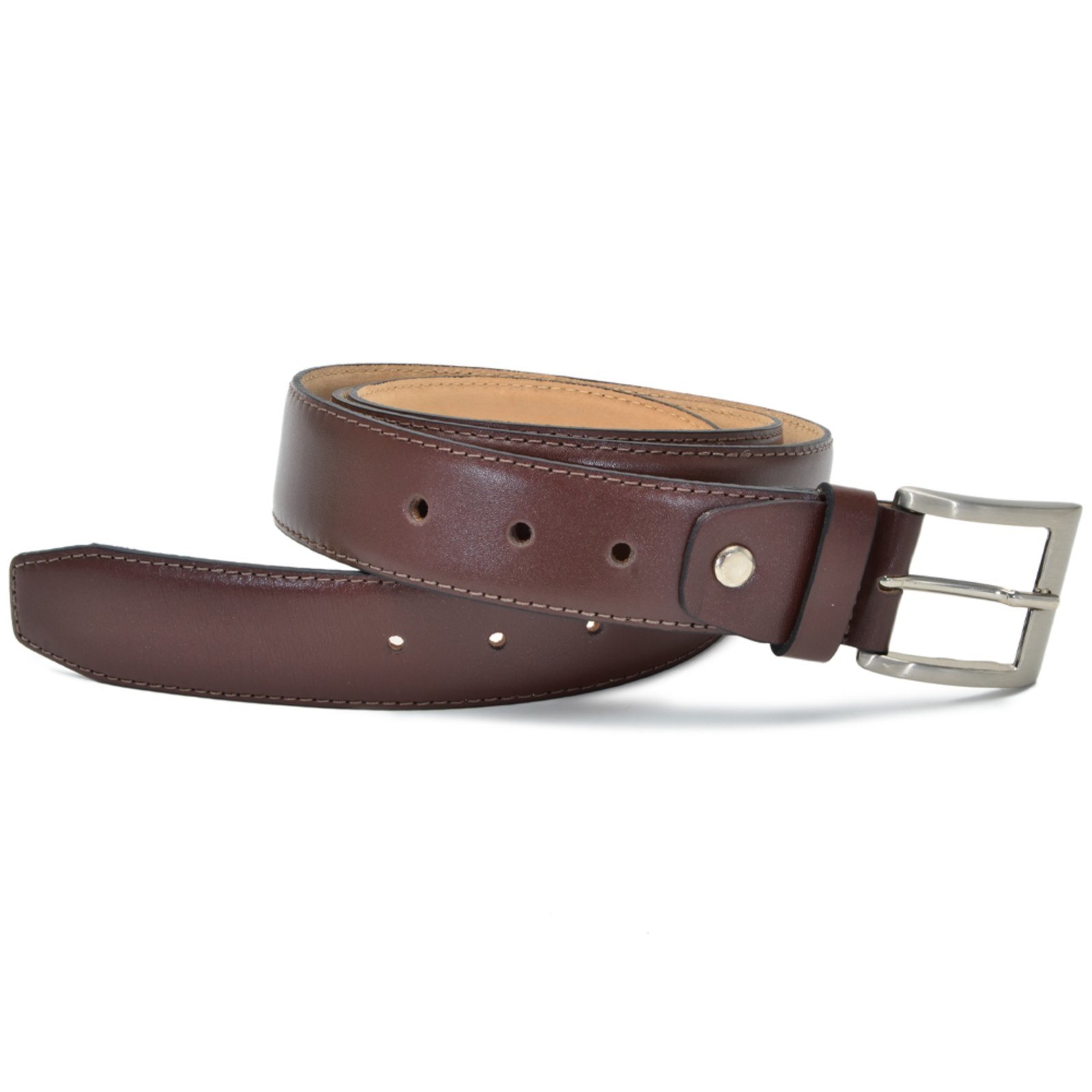 Vista 3 Cinto Couro Social Masculino Liso Fivela Metal Prata Versátil Casual Elegante FRANCA GRIFFE café FRANCA GRIFFE café