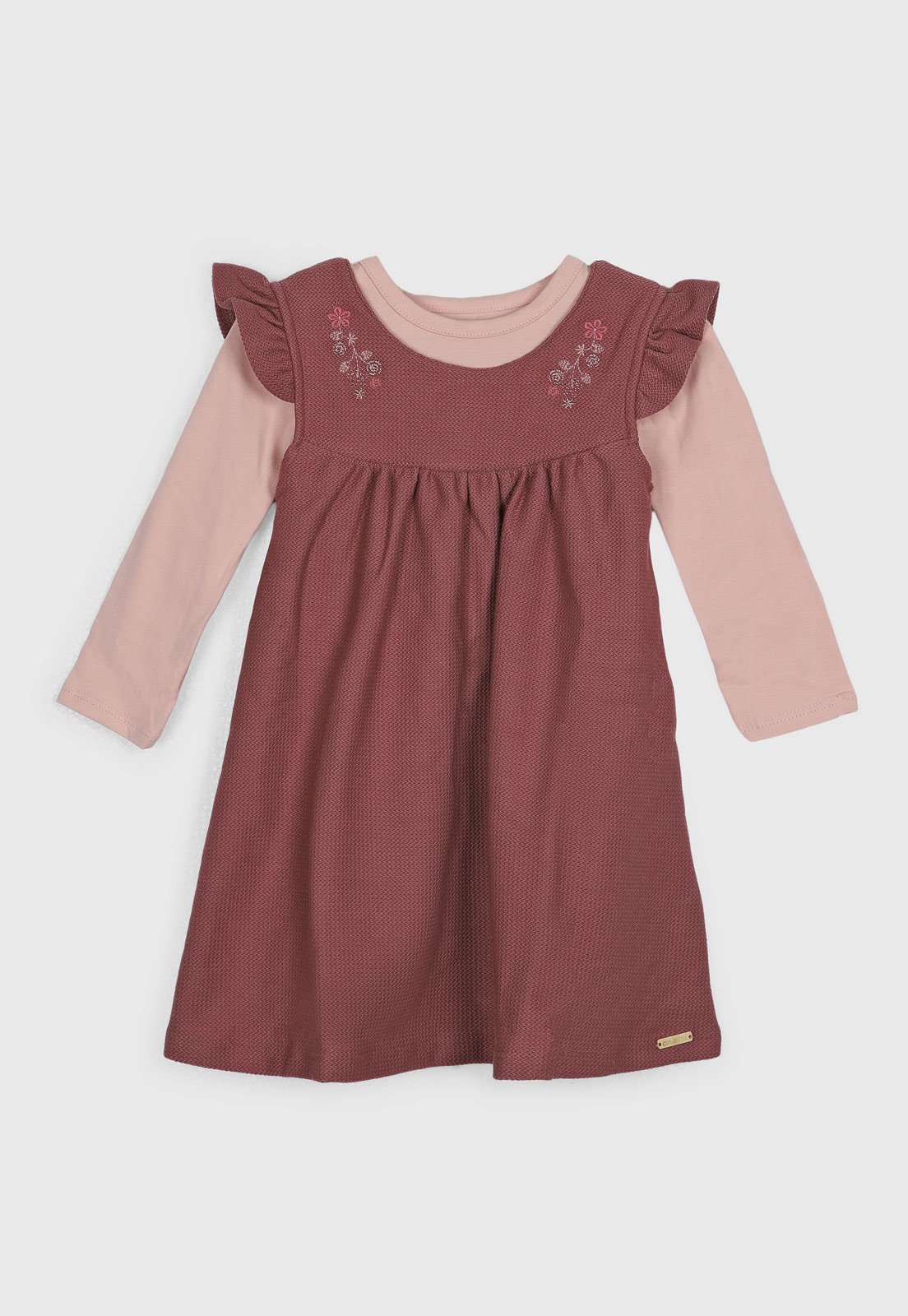 Vestido Colorittá Bordado Floral Manga Longa Rosa