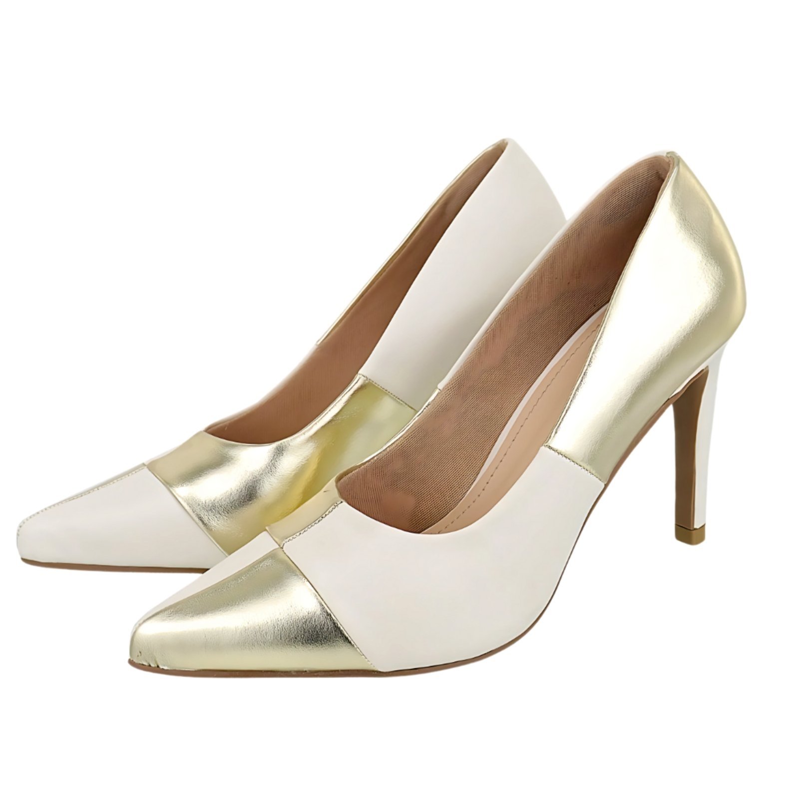 Scarpin Salto Alto Off White e Ouro Light Hannah Footwear