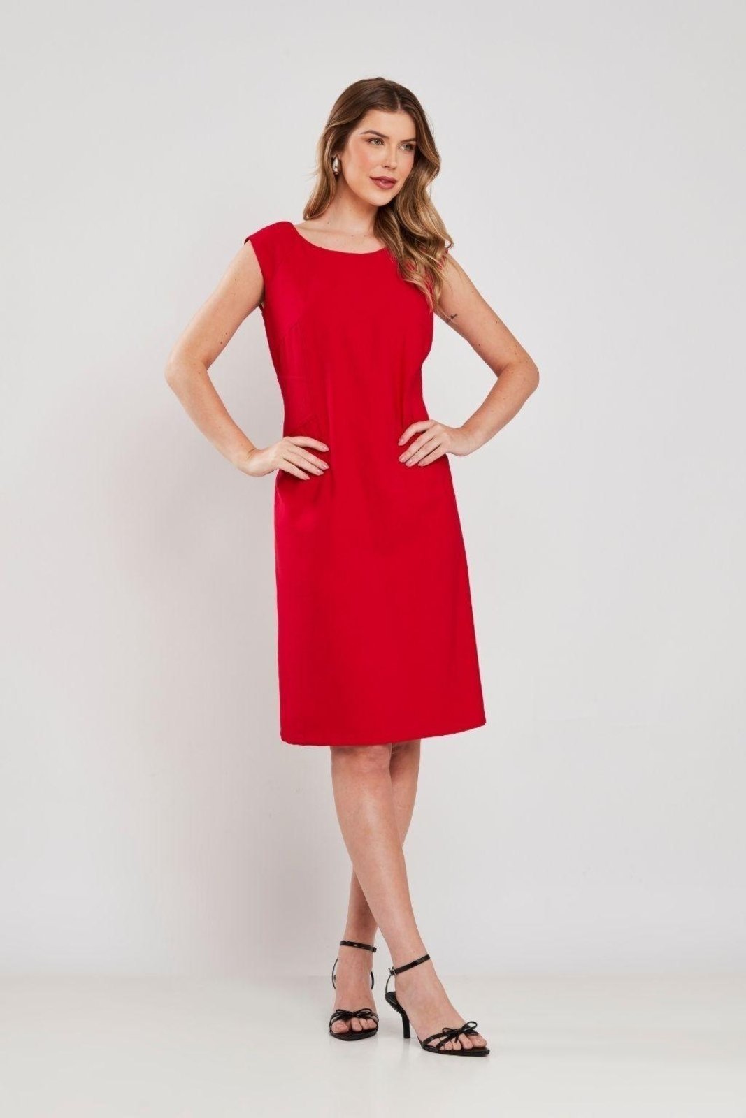 Vestido Rubinella Midi Acinturado Vermelho