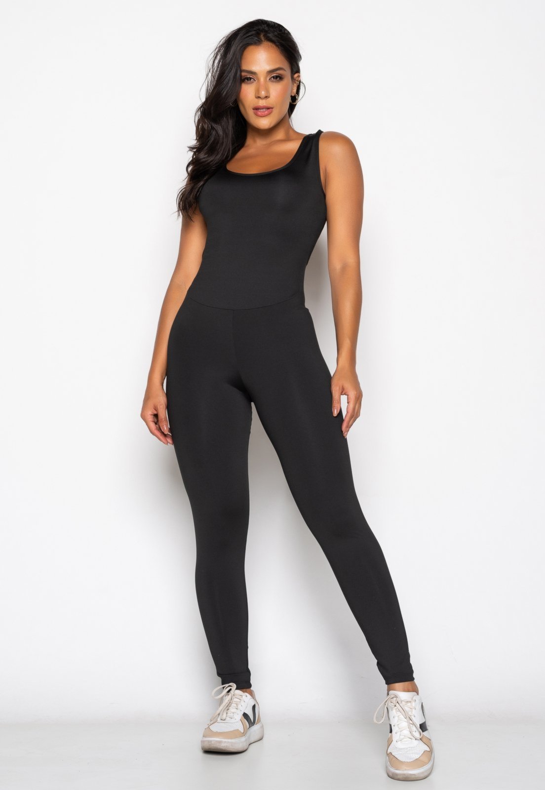Macacão Mood Modas Longo Feminino Fitness Suplex Academia Ginástica 063 Preto
