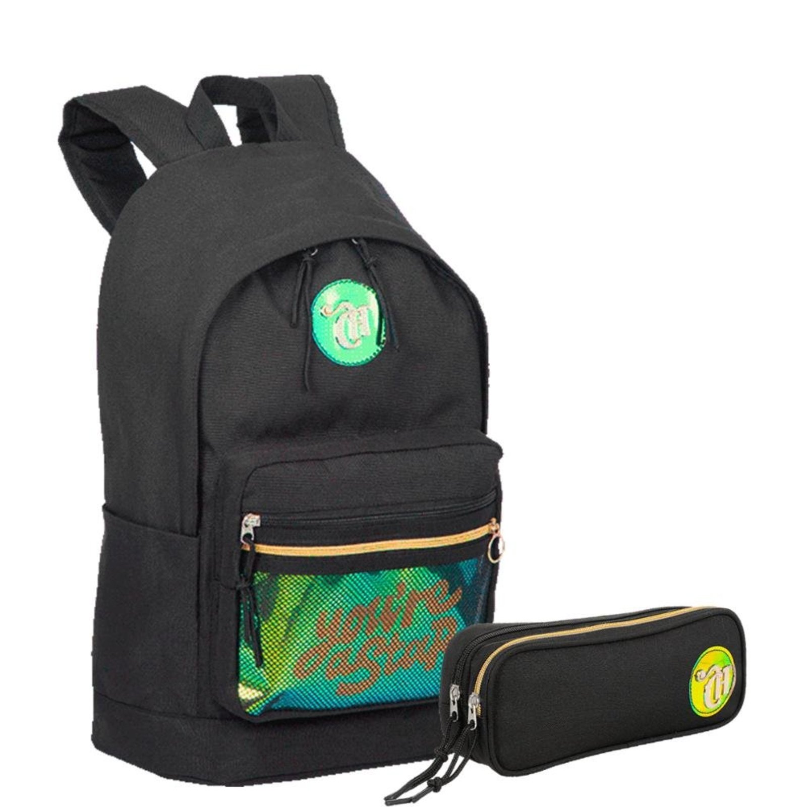 Infantil - Kit Mochila Grande e Estojo 2 Compartimentos Capricho Candy - Preto