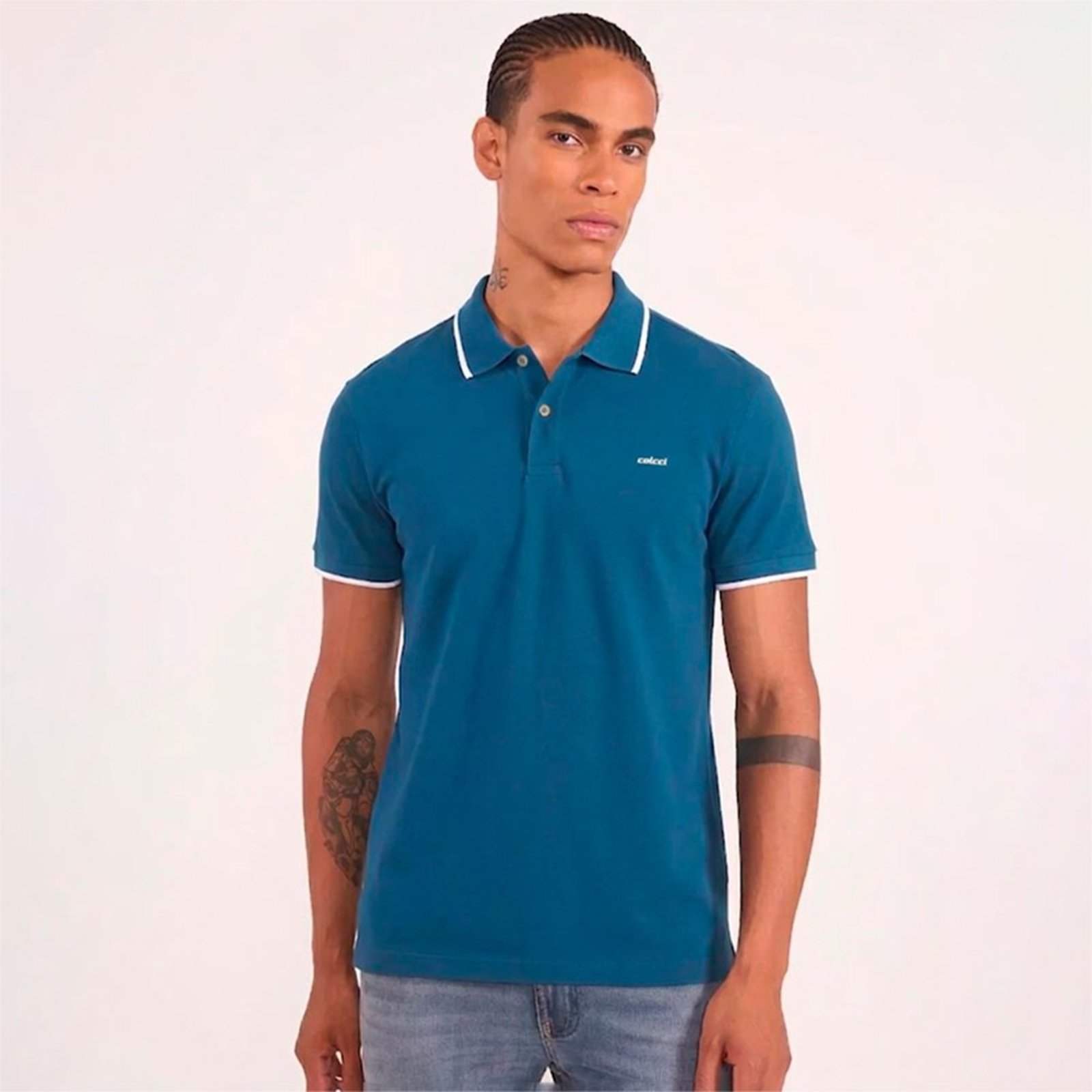 Camisa Polo Colcci Piquet 1 Listra In26 Azul Masculino