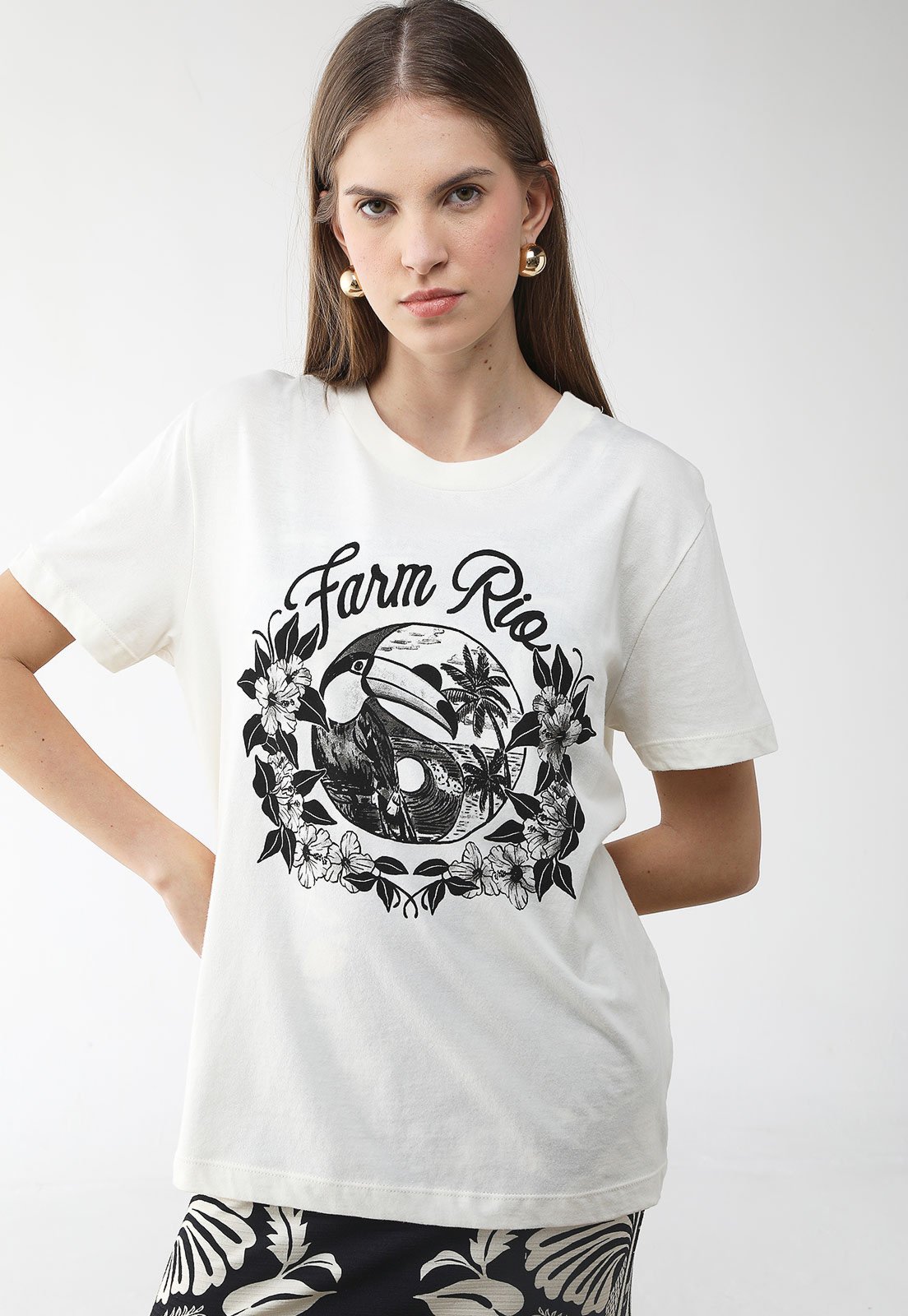 Camiseta Feminina Farm Estampada Off-White