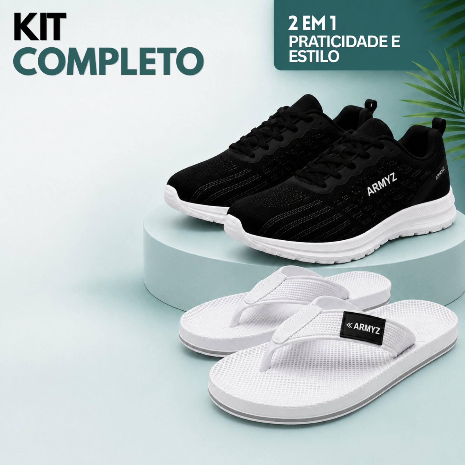 Kit Tênis Masculino Esportivo Leve Macio e Chinelo Masculino Leve Antiderrapante