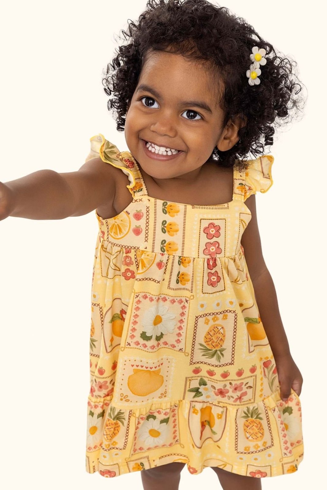 Infantil - Vestido Menina Estampa Verão Elian Amarelo