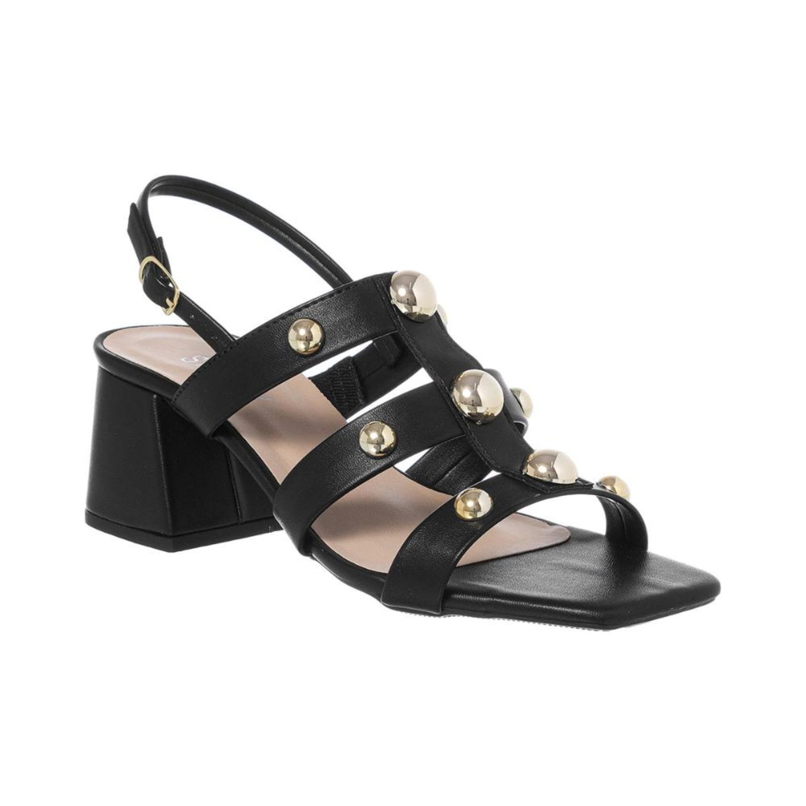 Sandália Feminina Salto Bloco Baixo 5 cm Tira ABS Metalizado Preto
