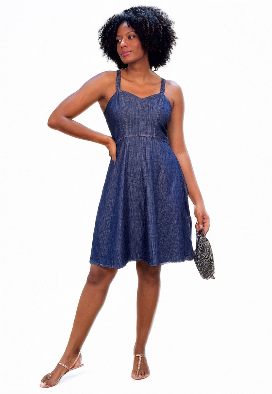 Vista 2 Vestido Cabanafree curto jeans Cabanafree azul