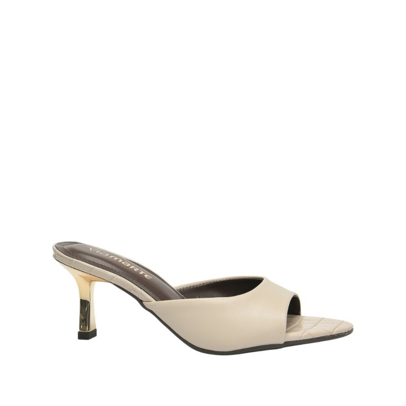 Tamanco Via Marte Mule Salto Fino Bico Bege Via Marte Off-white