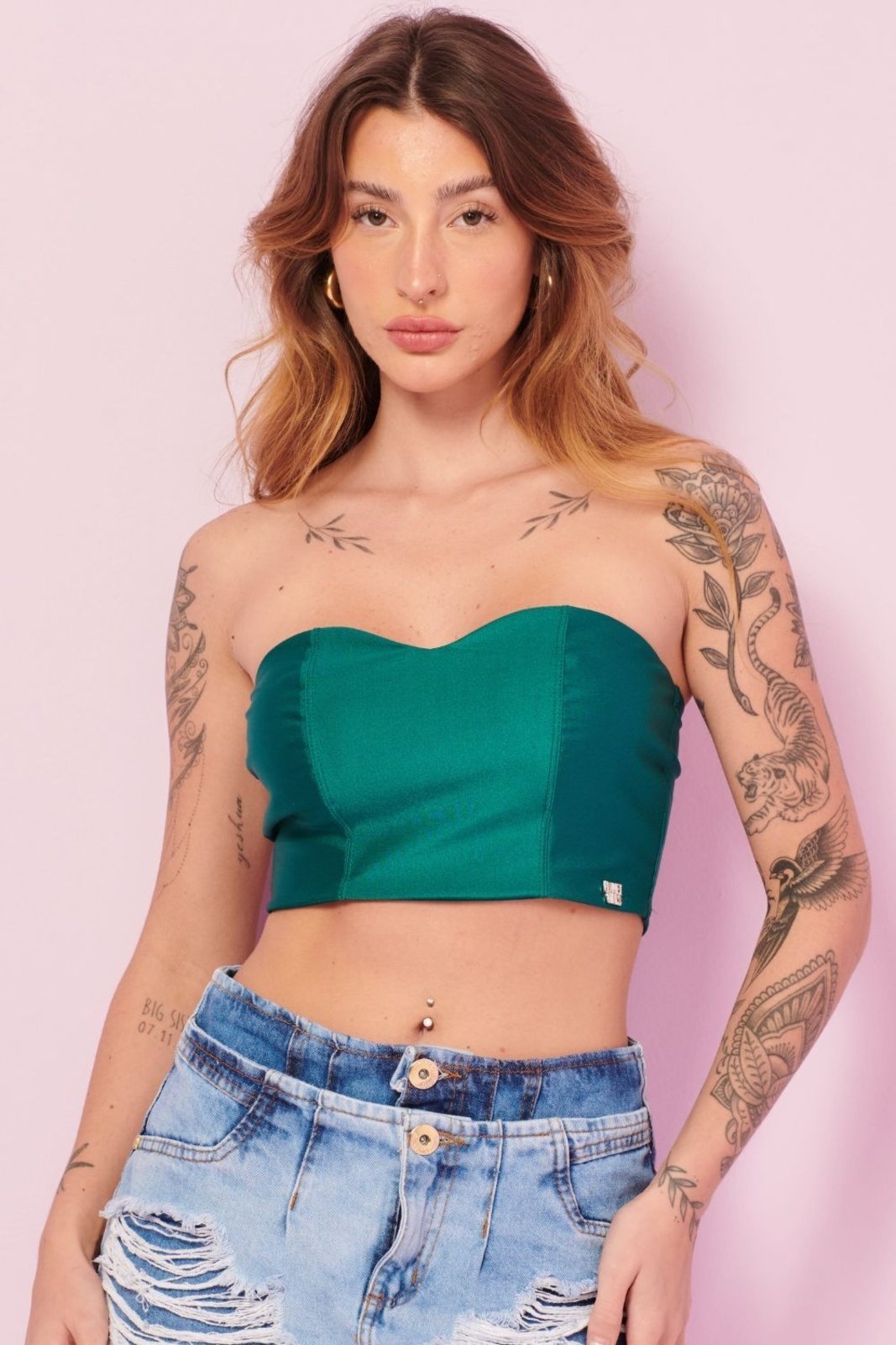 Top Feminino Up Glam Decote Coração Planet Girls Verde Médio