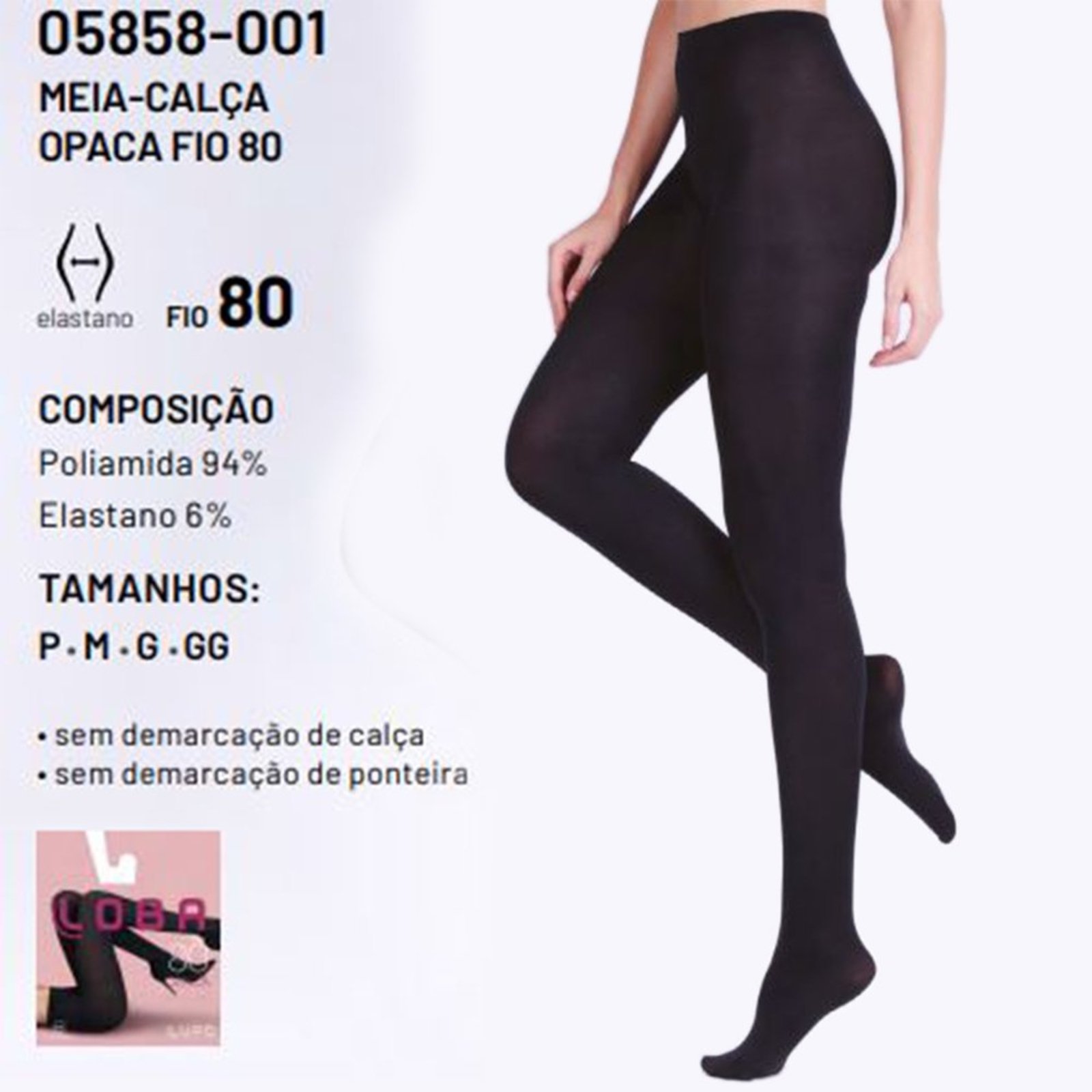 Meia Calça Opaca Loba Com Elastano Fio 80 Preto