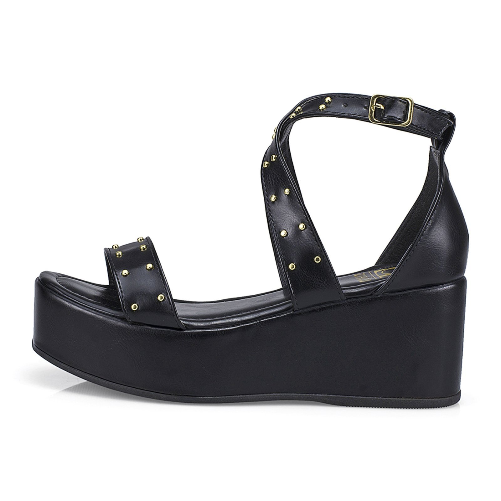 Sandália Feminina Tira Anabela Flatform Fivela Preto 410