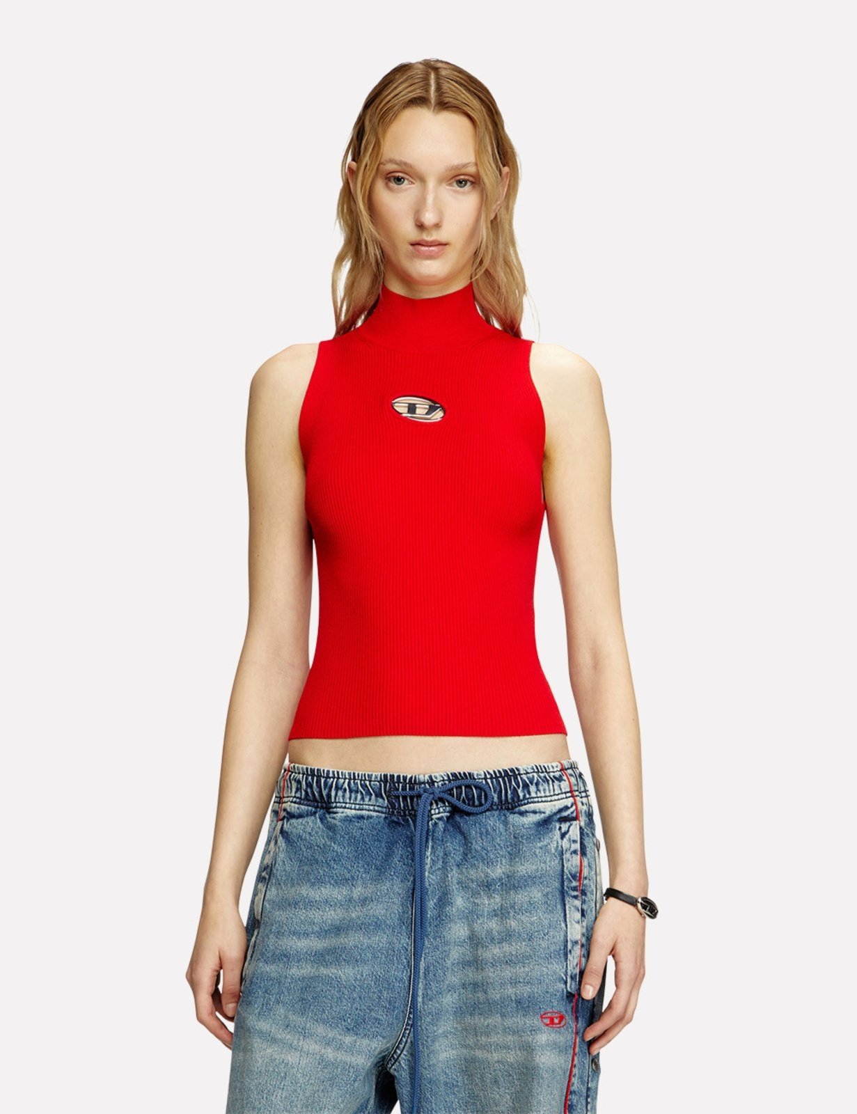 Vista 2 Regata Diesel Feminina Slim Fit 0Nervax-Top Knitwear Vermelha vermelho Diesel vermelho