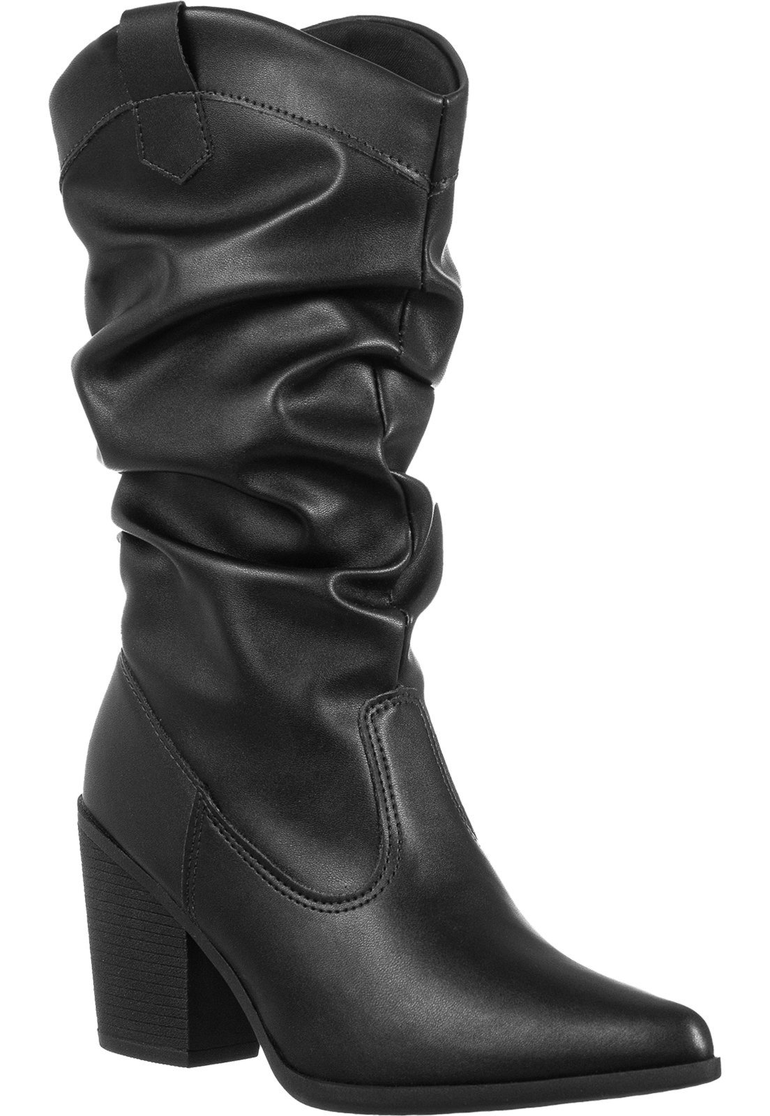 Bota Cano Médio GigiL Enrrugado Slouch Bico Fino Preto