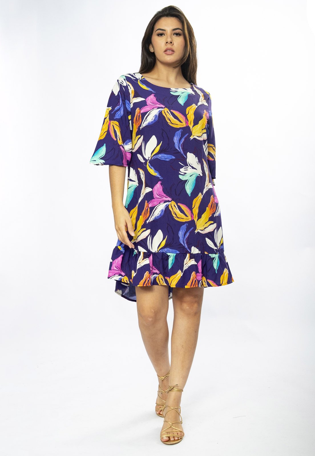 Vestido Amazonia Vital Curto Viscose Estampa Pétalas ao Vento