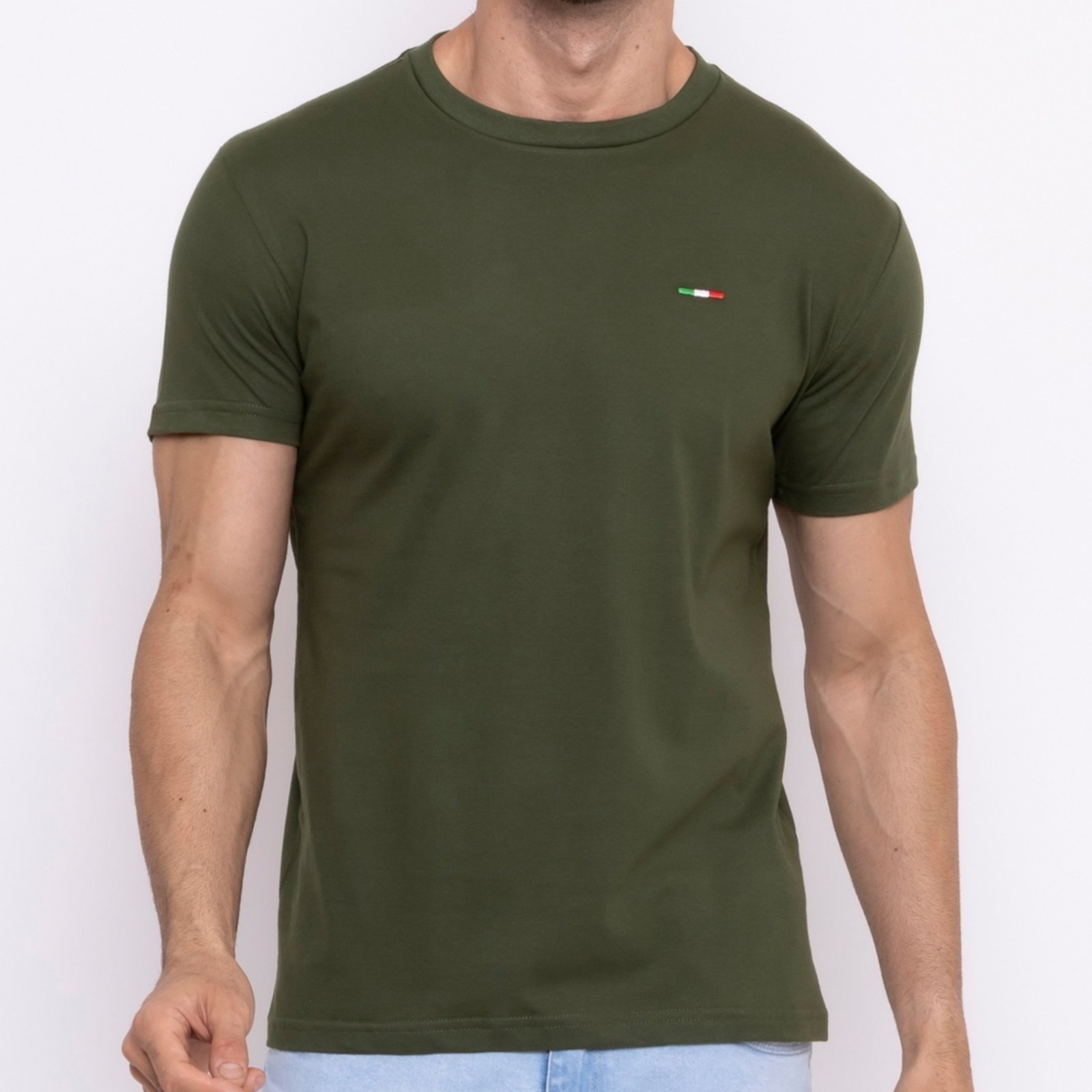 Vista 2 Camiseta Masculina Básica Vih Triny com Bordado no Estilo Tommy Algodão Premium Itália Militar verde Vih Triny verde