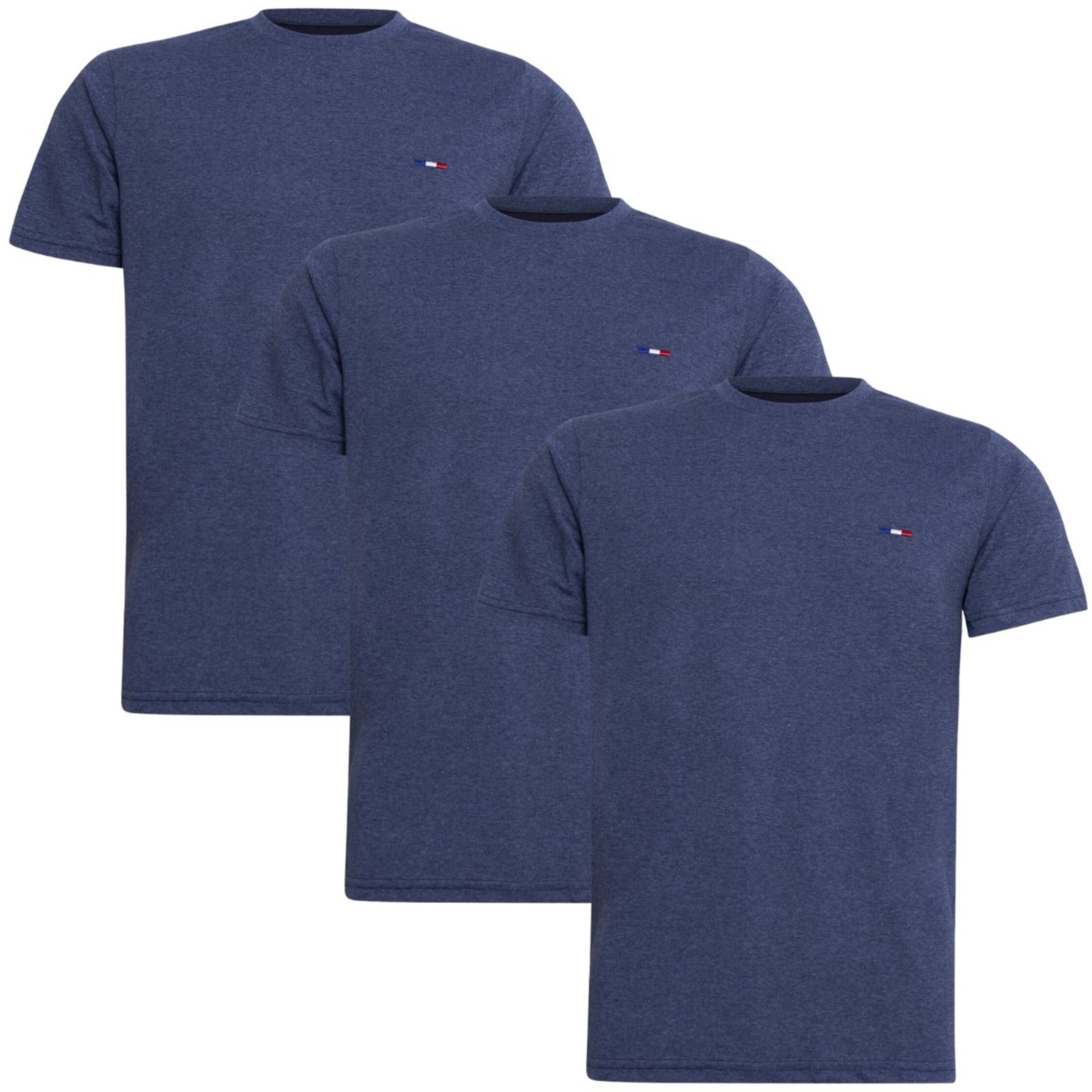 Vista 2 Kit 3 Peças Camisetas Vih Triny Básicas Masculina em Algodão Premium no Estilo Tommy Bordado França Azul Mescla azul marinho Vih Triny azul marinho