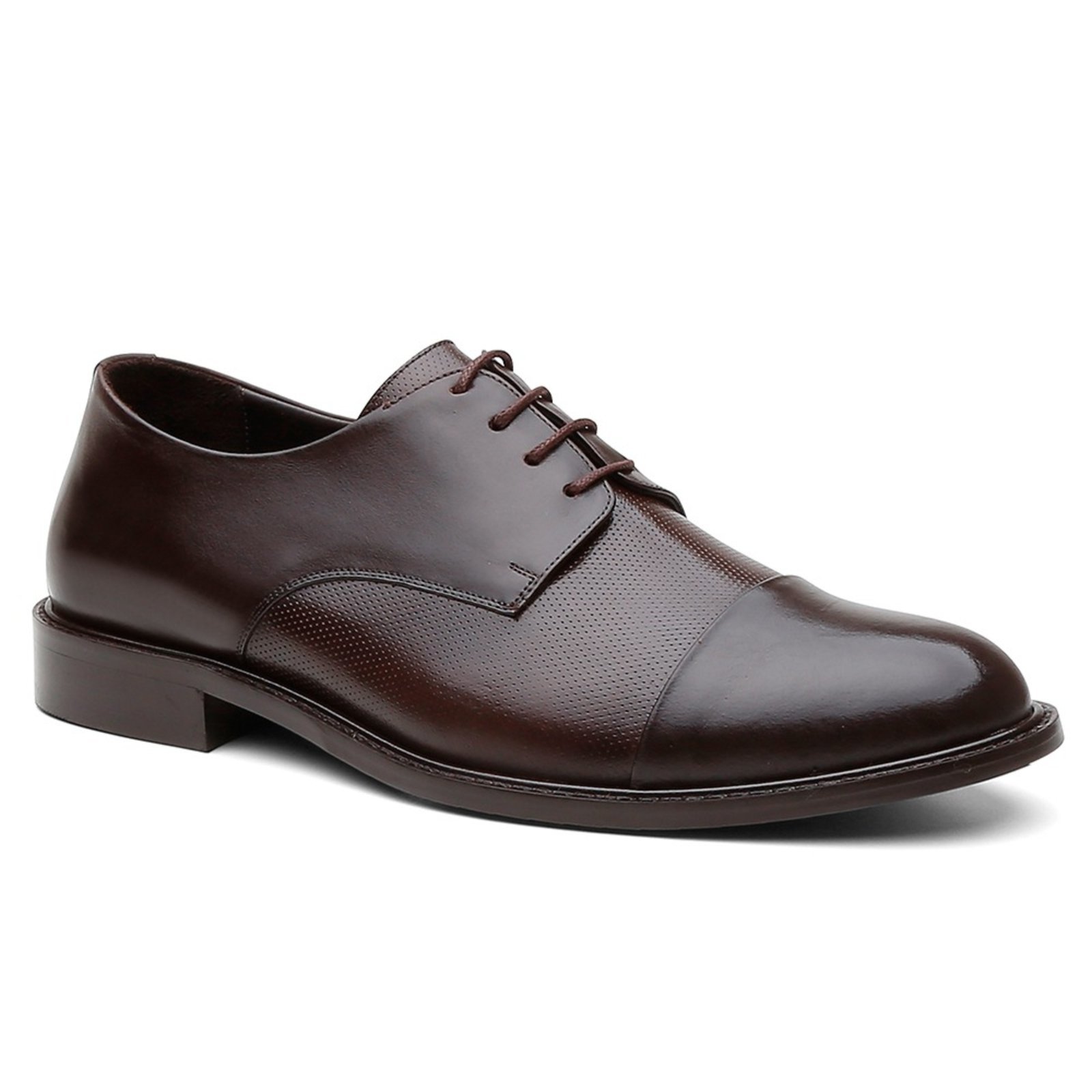 Sapato Social Derby Masculino Couro Cadarço Prático Macio Marrom Escuro