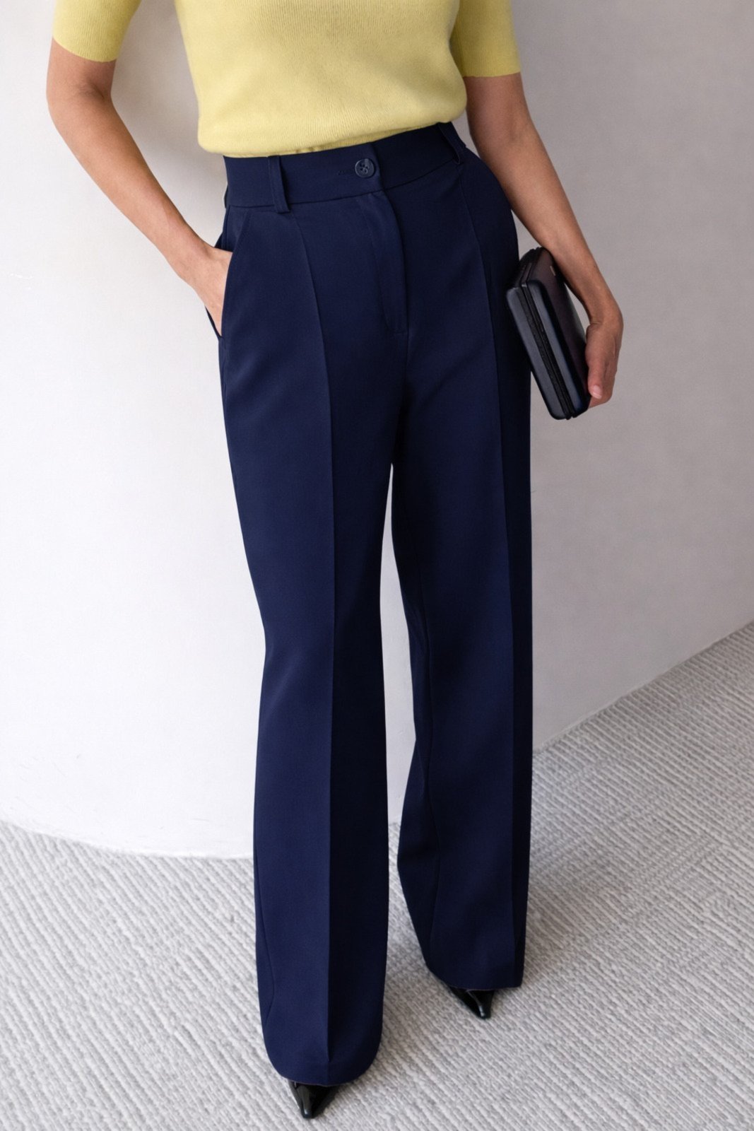Calça Wide Leg Pantalona Alfaiataria Feminina Dra Maia Azul Marinho