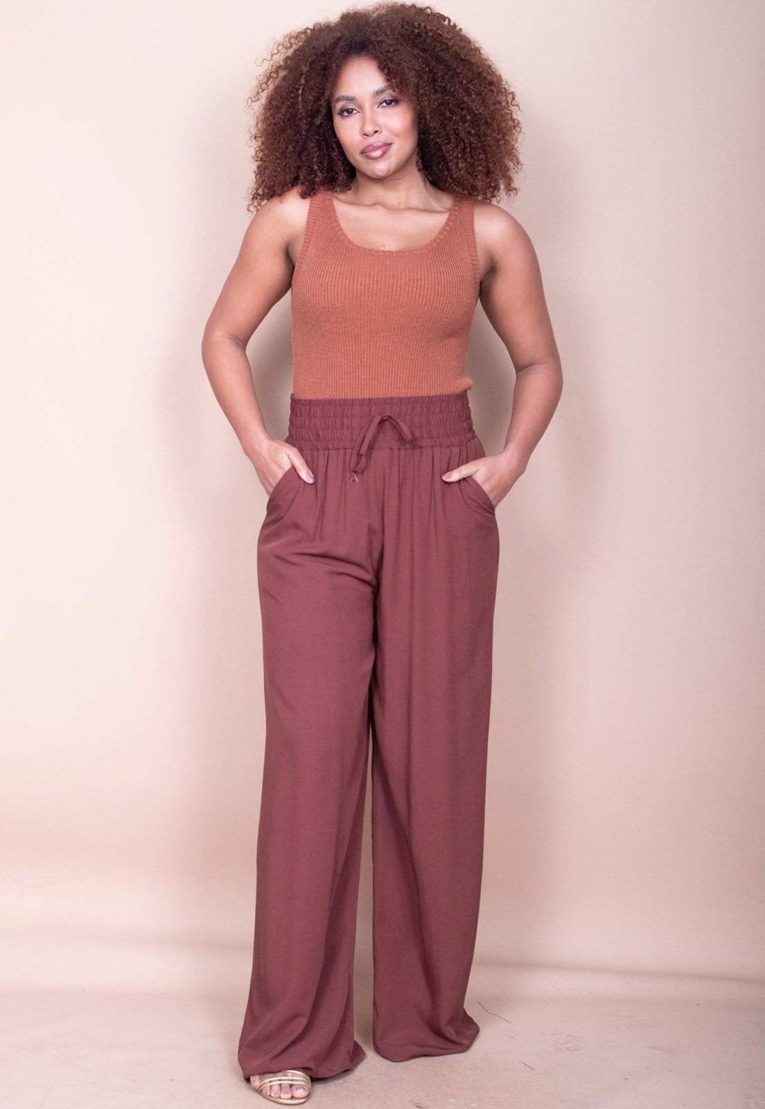 Calça Cabanafree Pantalona Viscose Marrom