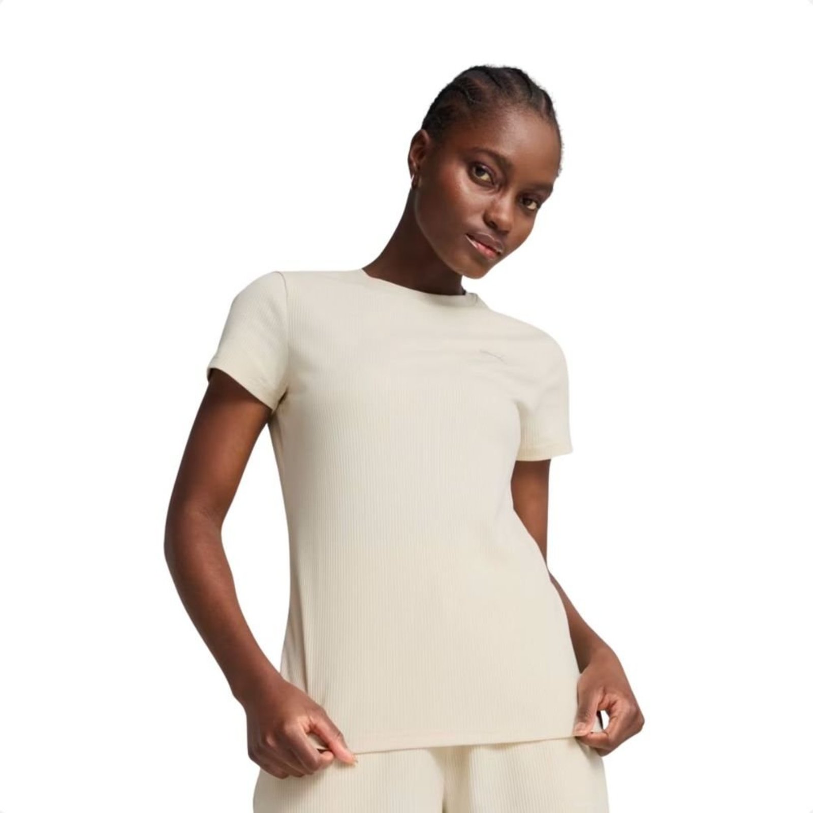 Camiseta Feminina Puma Essential Elevated Rib Tee Off White