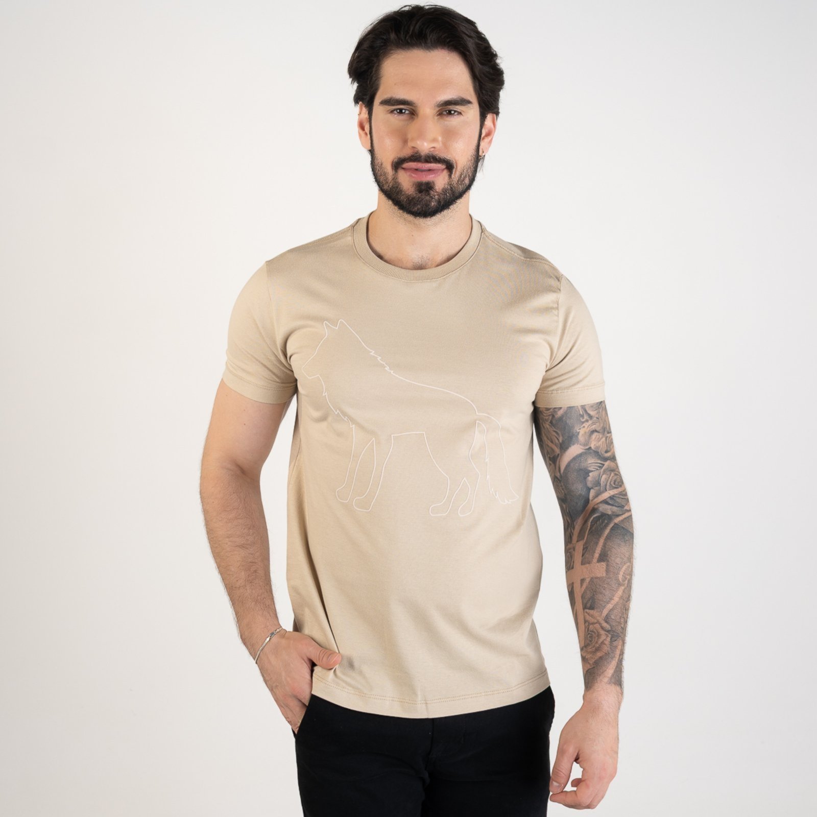 Camiseta Acostamento Wolf Alto Relevo Bege