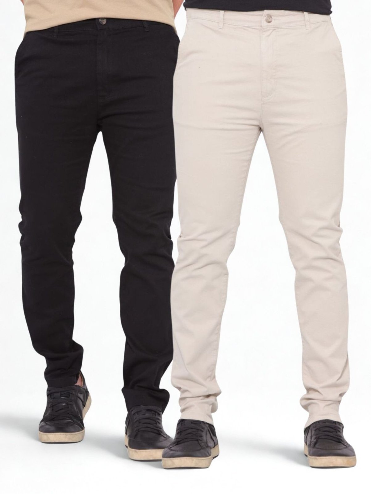 Duas Calças Masculina Slim Alfaiataria Sarja Preta e Areia