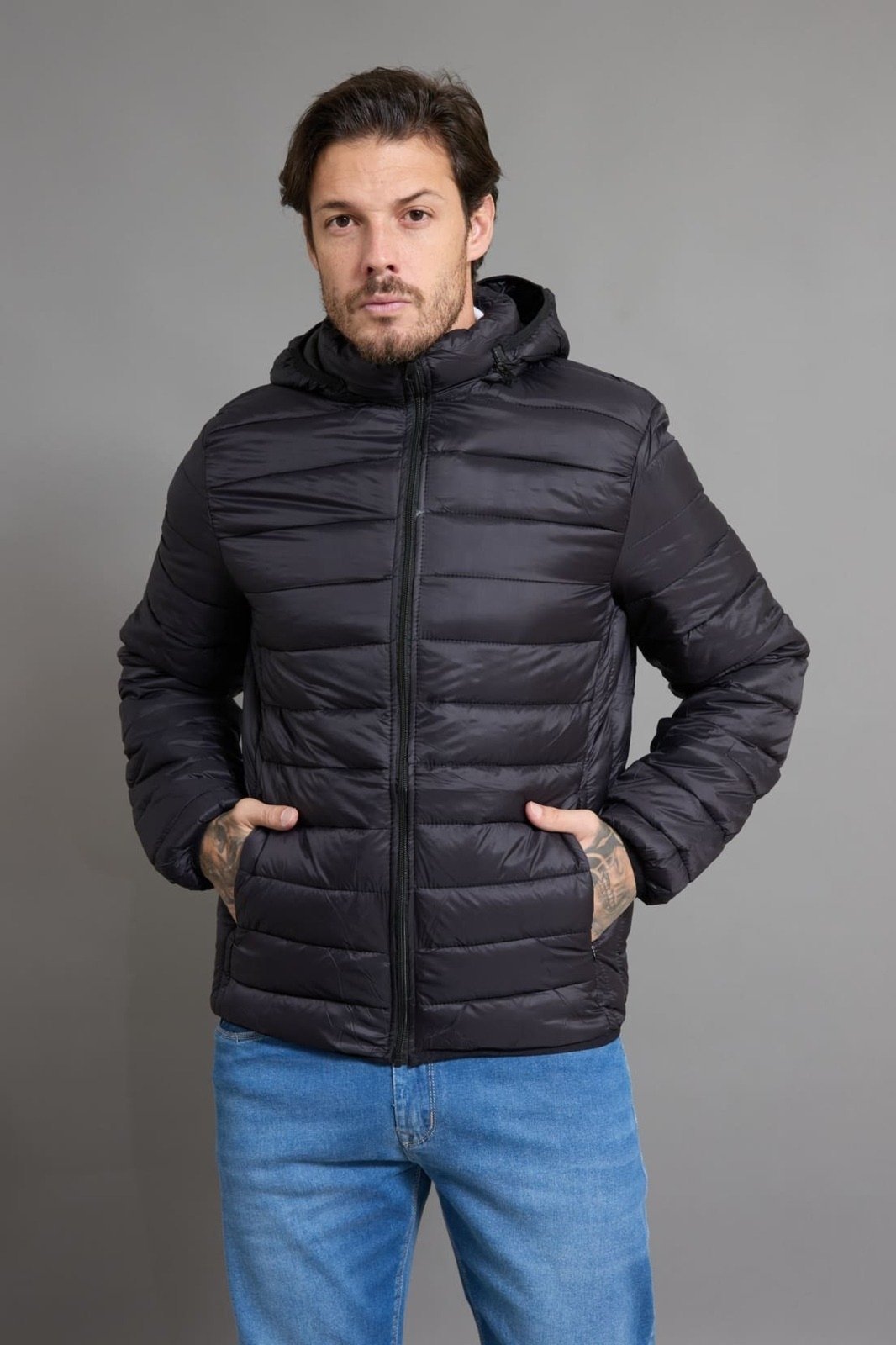 Jaqueta Puffer Bobojaco Bolso Invisível Dialogo Jeans Preto