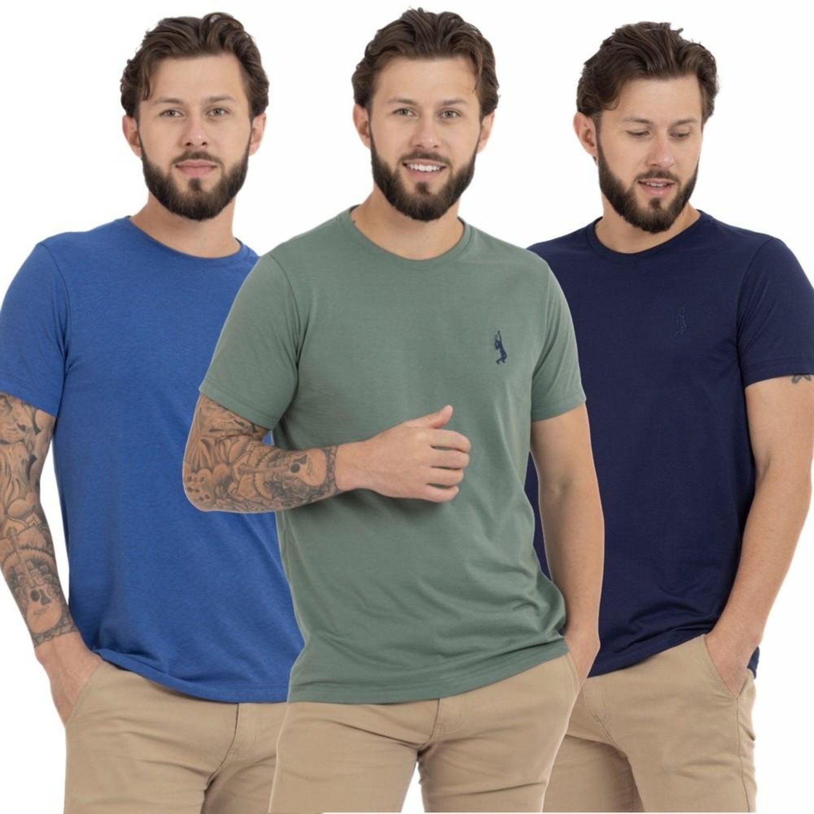 Kit 3 Camiseta Básica Casual Masculina Confortável em Malha Leve