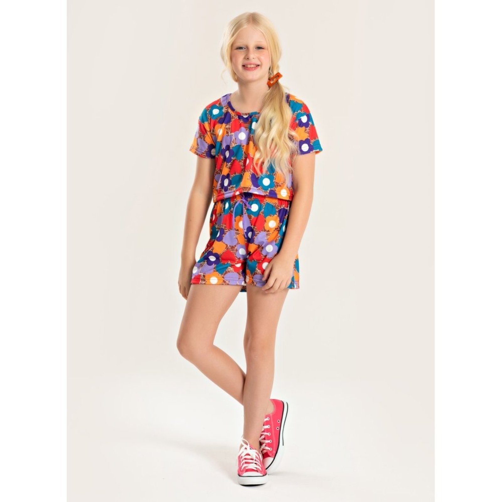 Infantil – Conjunto Verão Menina Marrom Cropped e Shorts com Cadarço