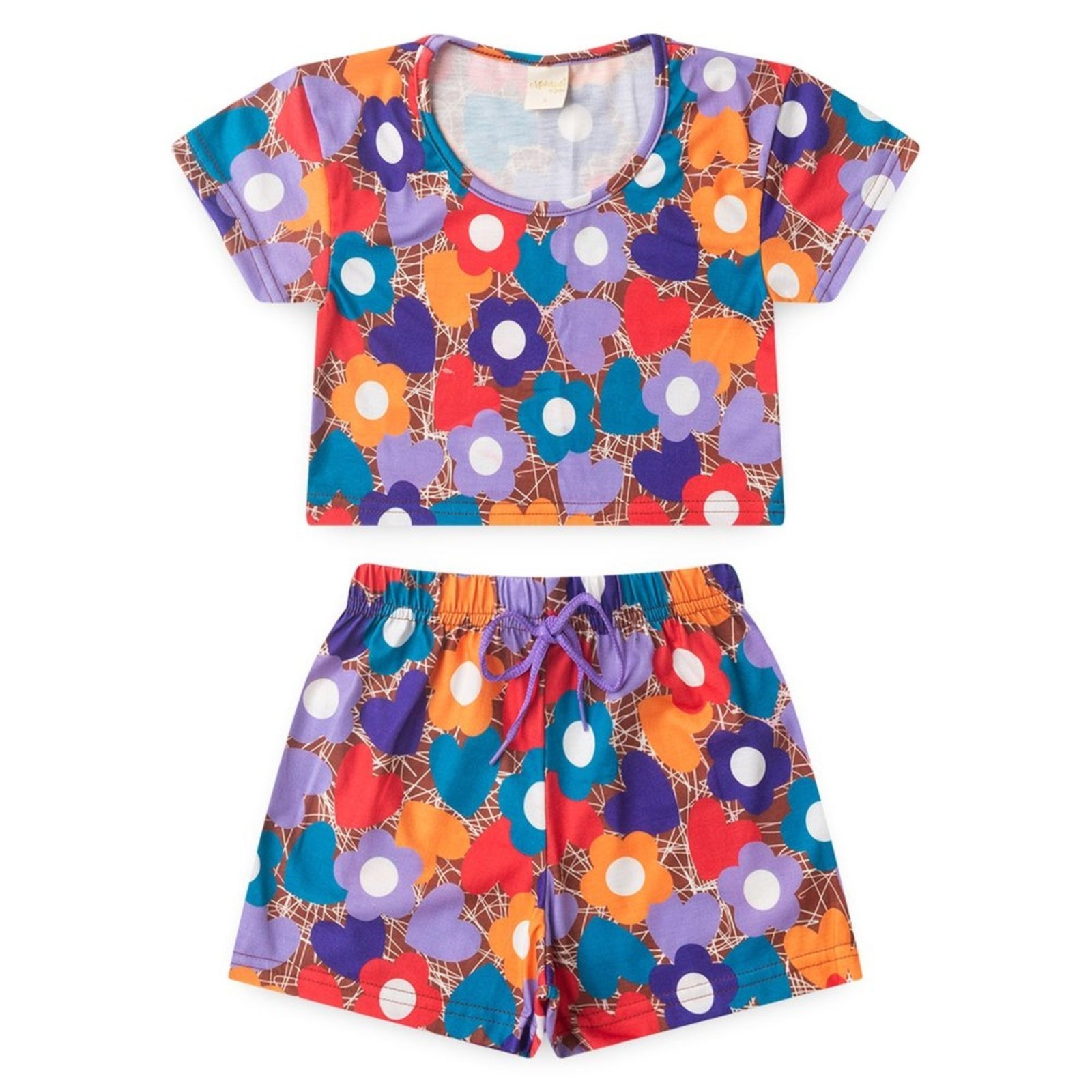 Vista 3 Infantil - Conjunto Verão Menina Cropped e Shorts com Cadarço Molekada marrom Molekada marrom