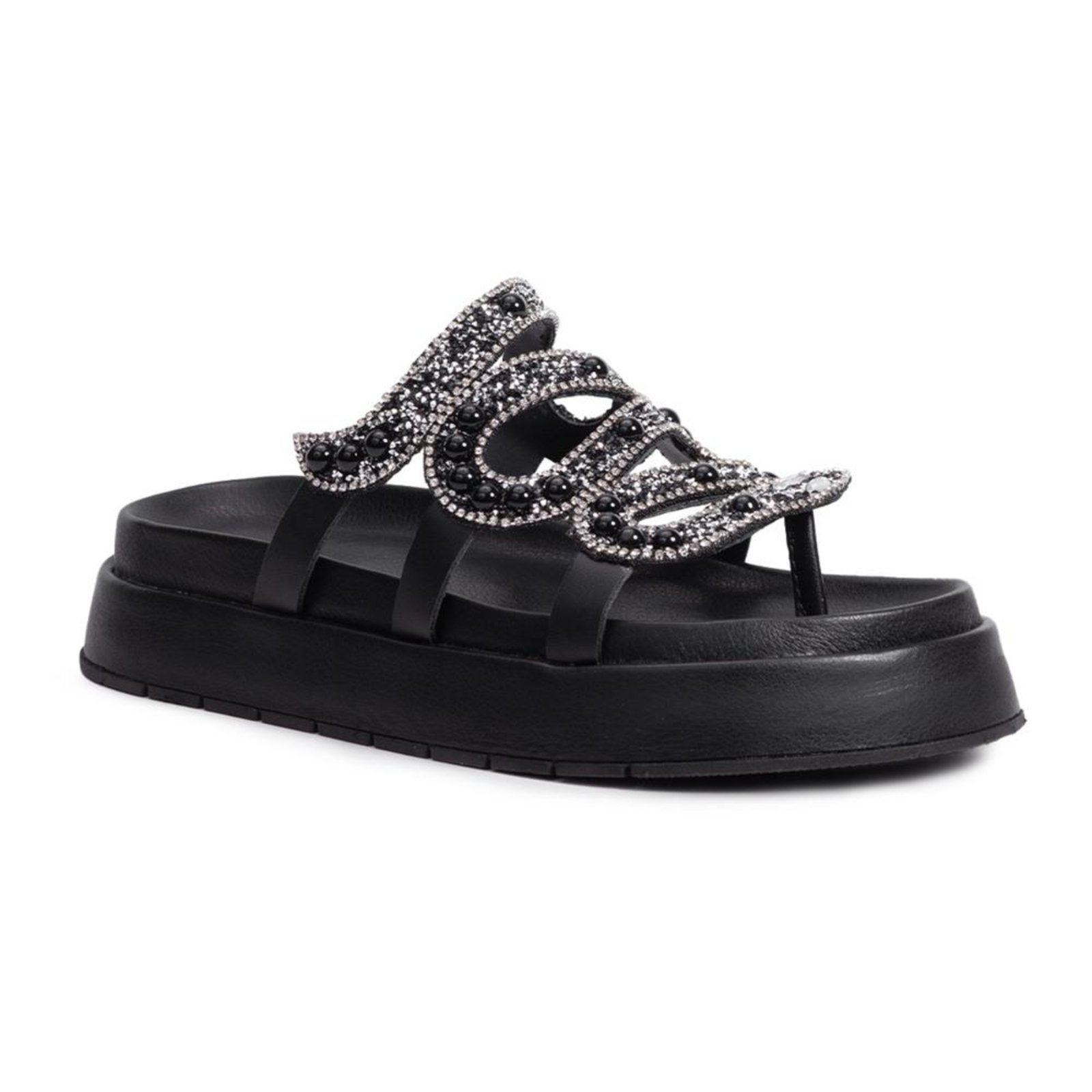 Sandália Feminina Papete Flatform Pedraria Strass Brilho Preto 34