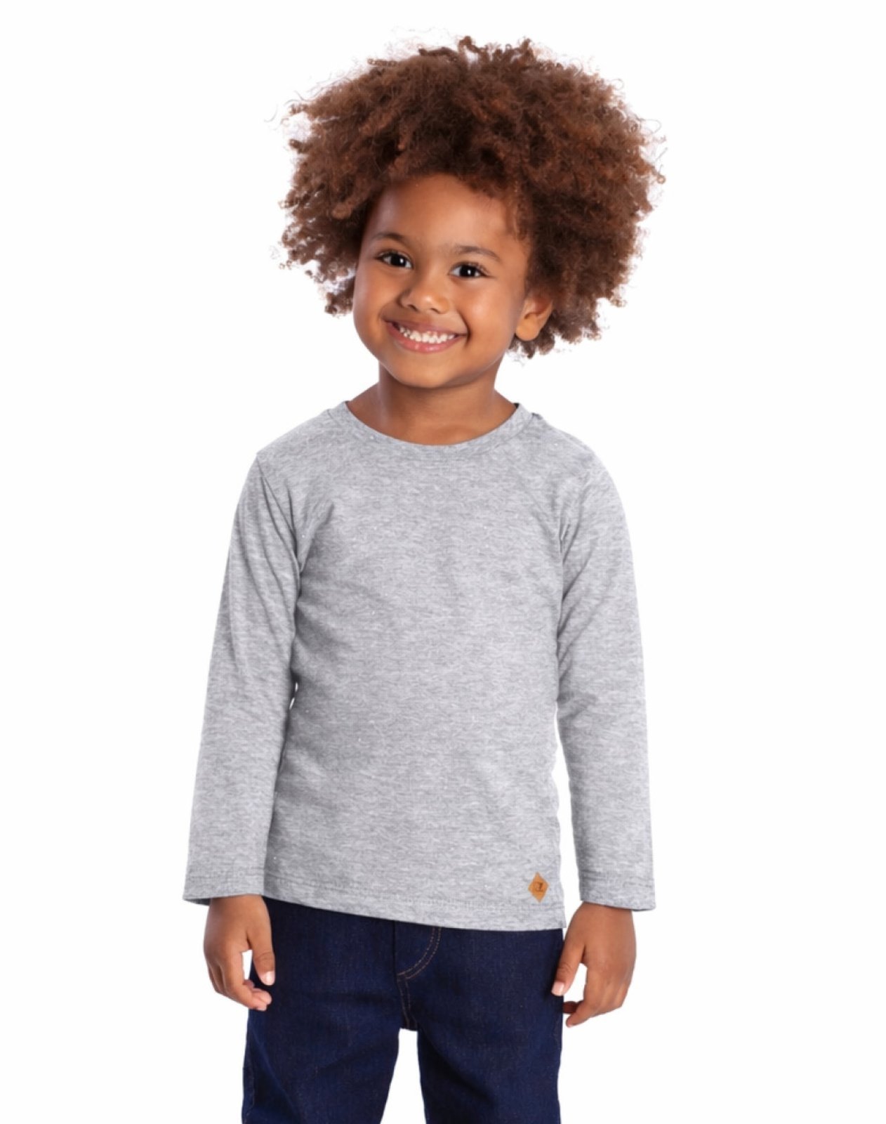 Infantil - Camiseta manga longa algodão cinza mescla