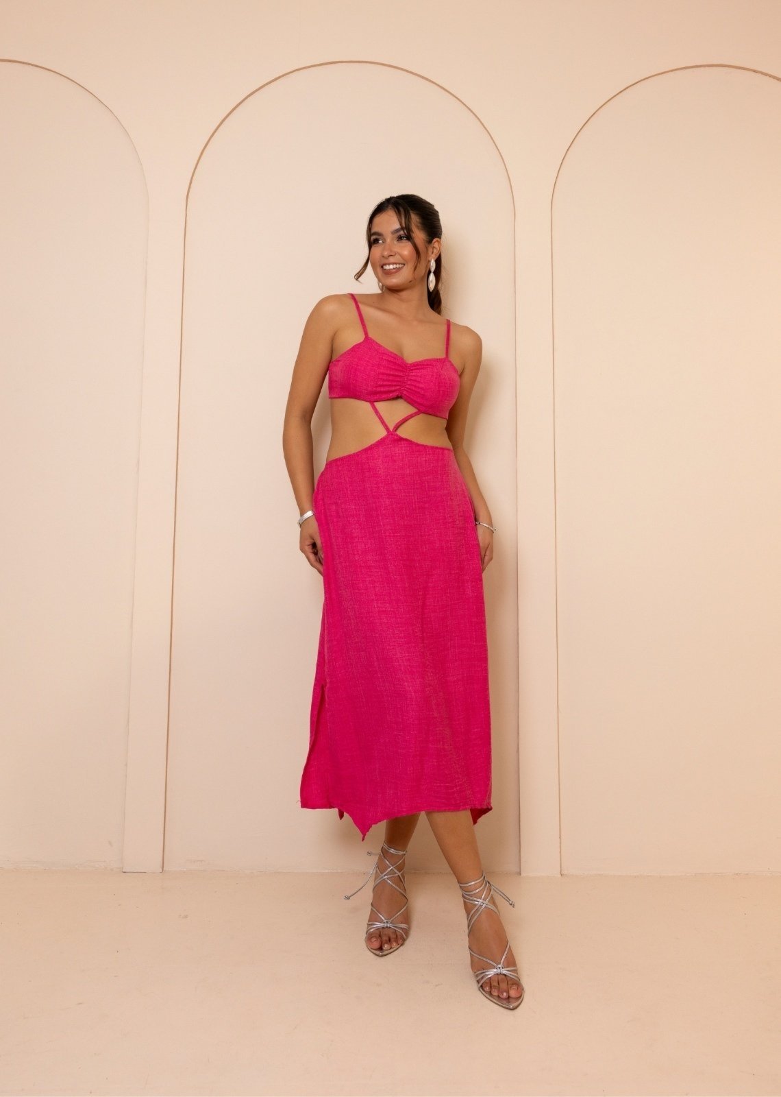 Vestido Abertura Laço Amanda Pink