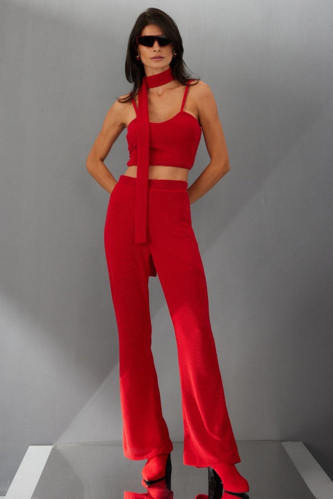 Calça Flare Feminina Kate Moss Smk Vermelho Médio