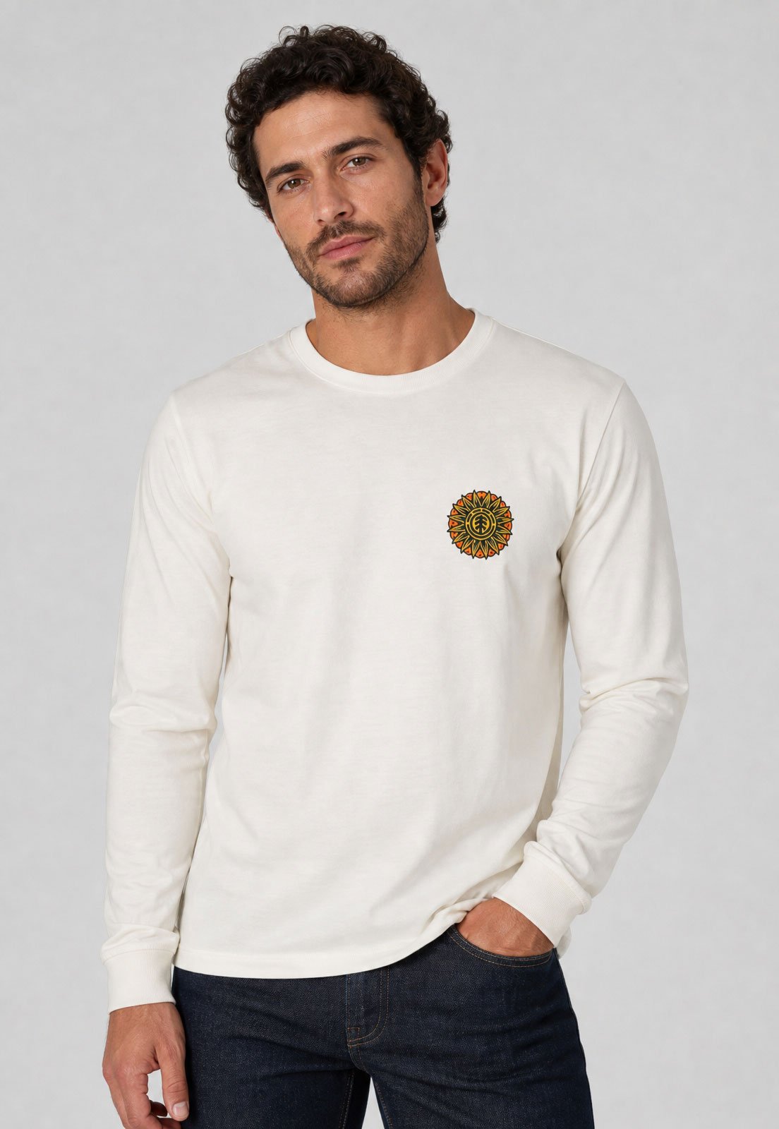 Camiseta Masculina Element Manga Longa Logo Branca