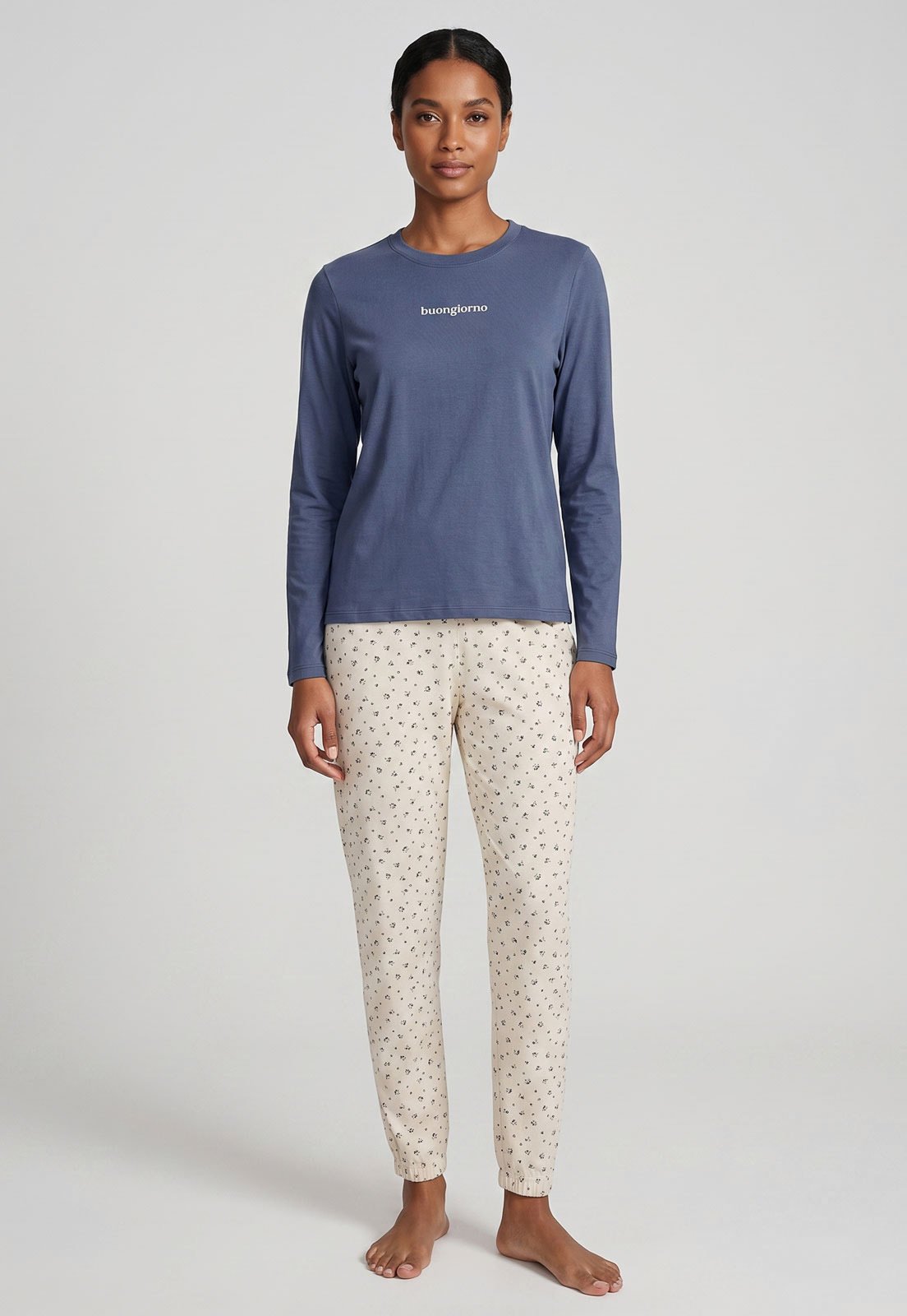 Conjunto Pijama Longo Feminino Hering Estampado Azul