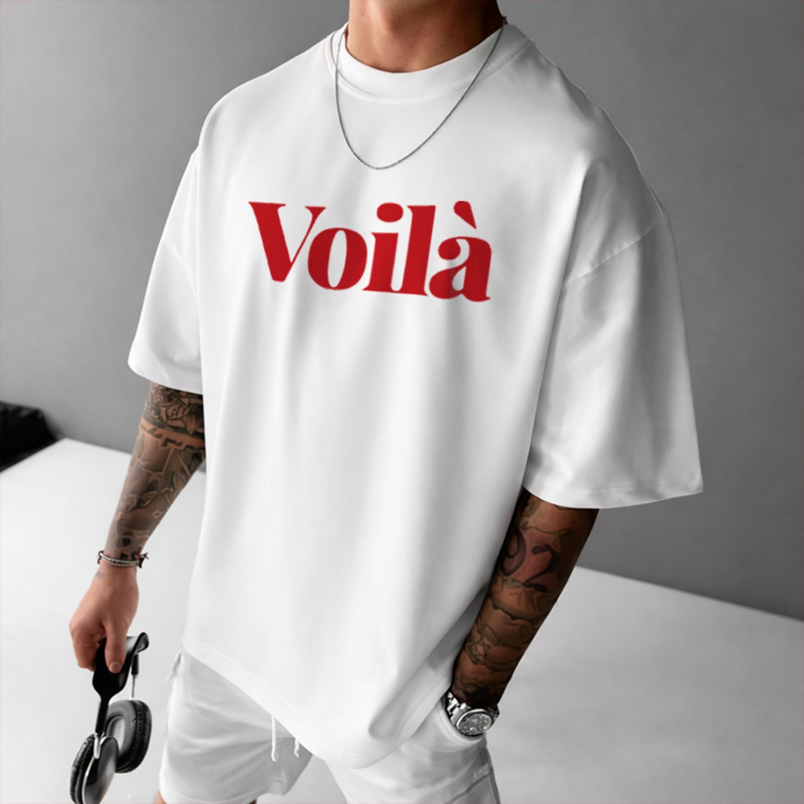Camiseta Oversized Voila Paris Fashion Style Unissex Branco