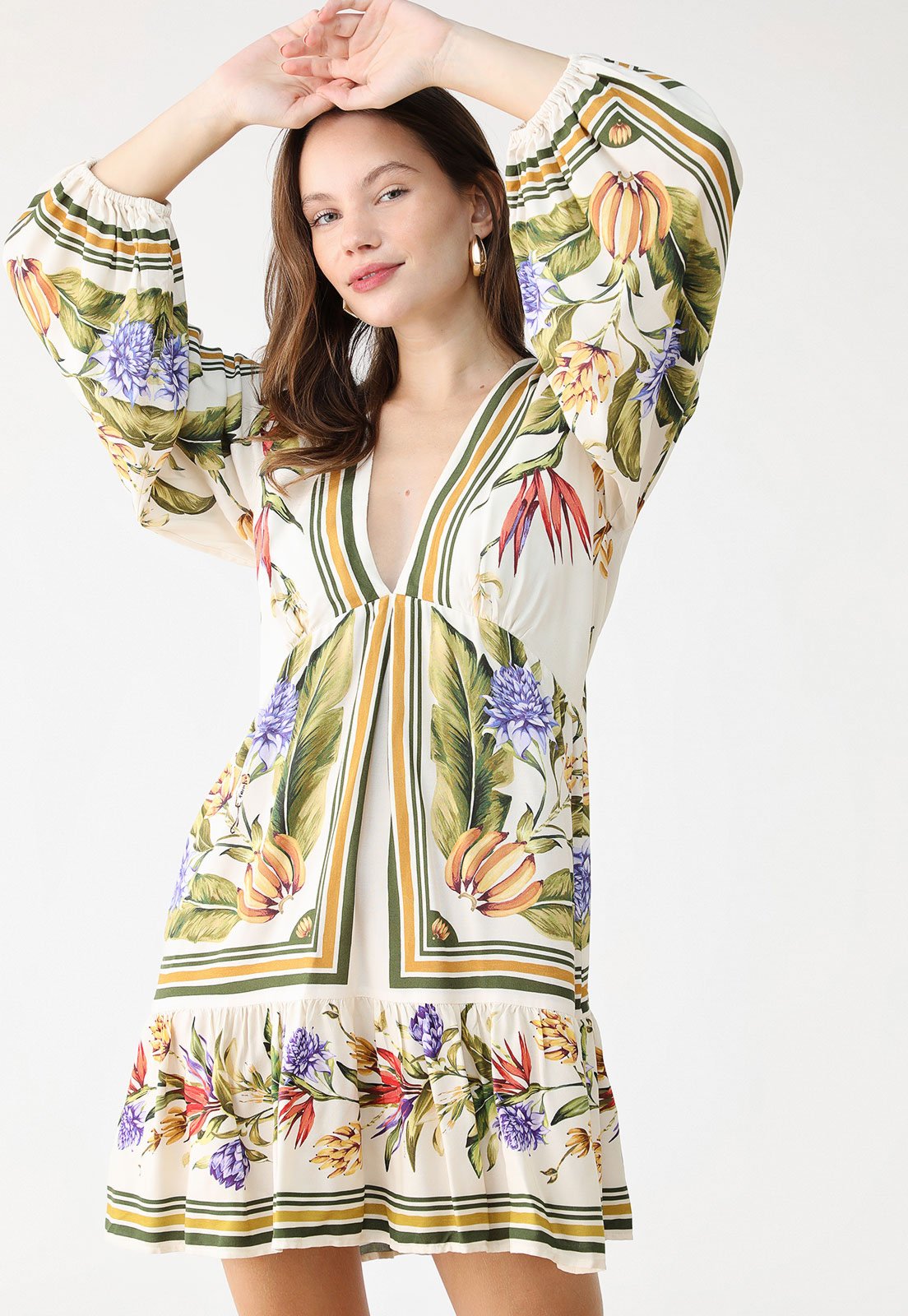 Vestido FARM Curto Lenço Tropical Branco