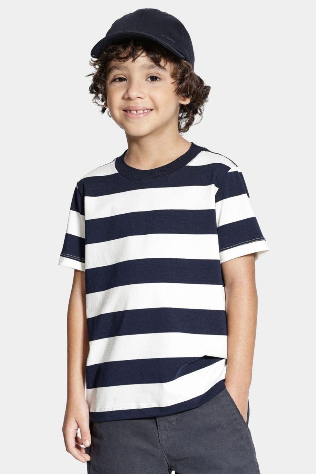Vista 2 Infantil - Camiseta Aramis Algodão Malha Listrada Navy azul navy Aramis azul navy