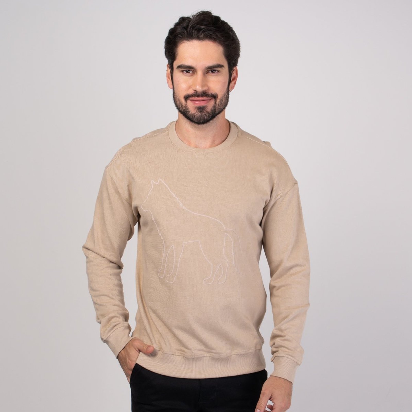Blusa em Moletom Acostamento Alto Relevo Bege