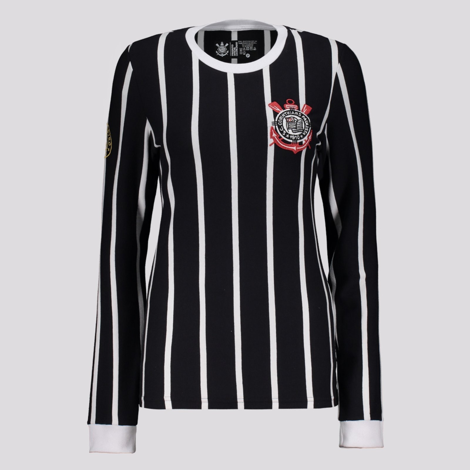 Camisa Corinthians Democracia Manga Longa Feminina Preta