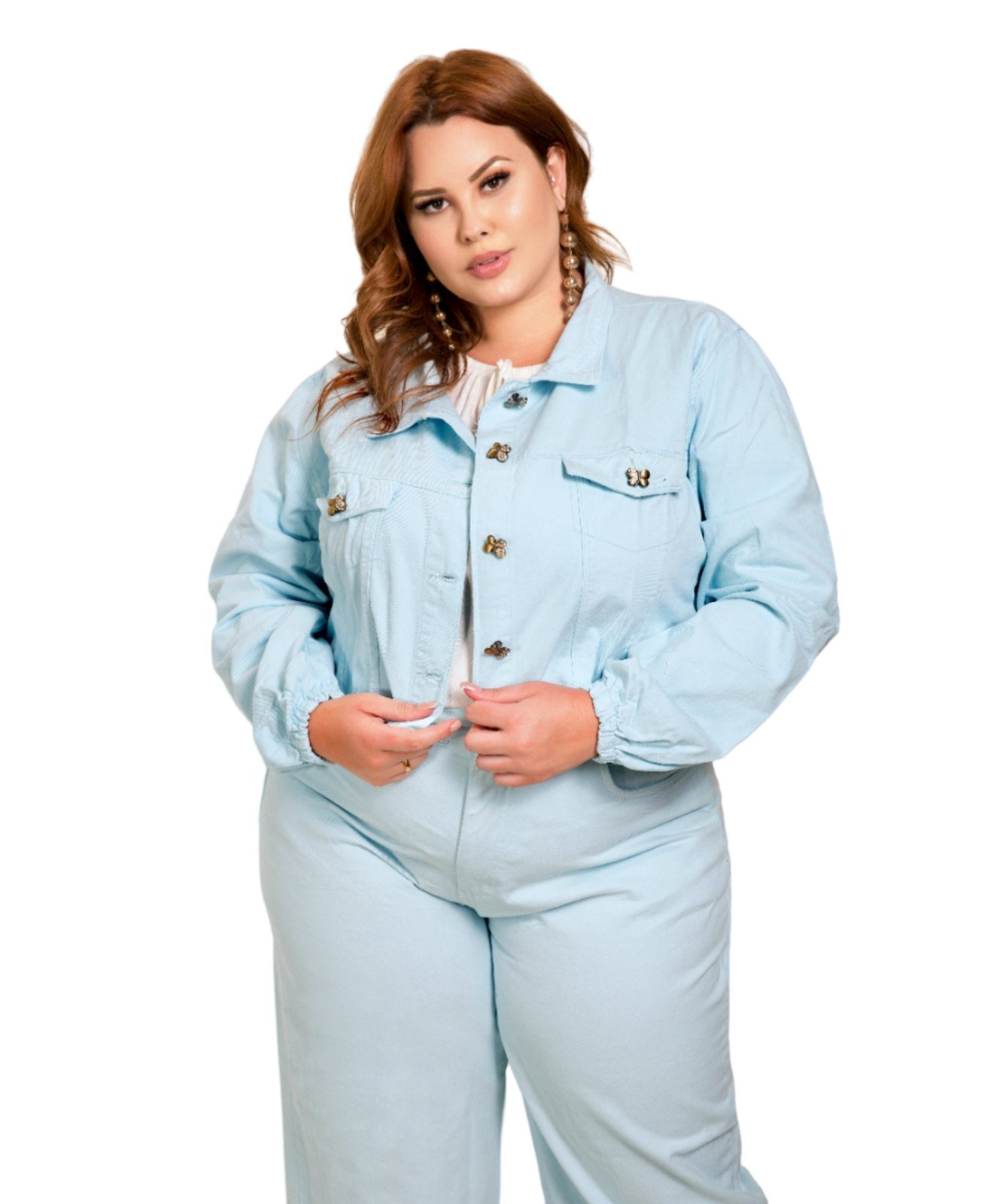 Jaqueta Feminina Sarja Azul Sky Cropped
