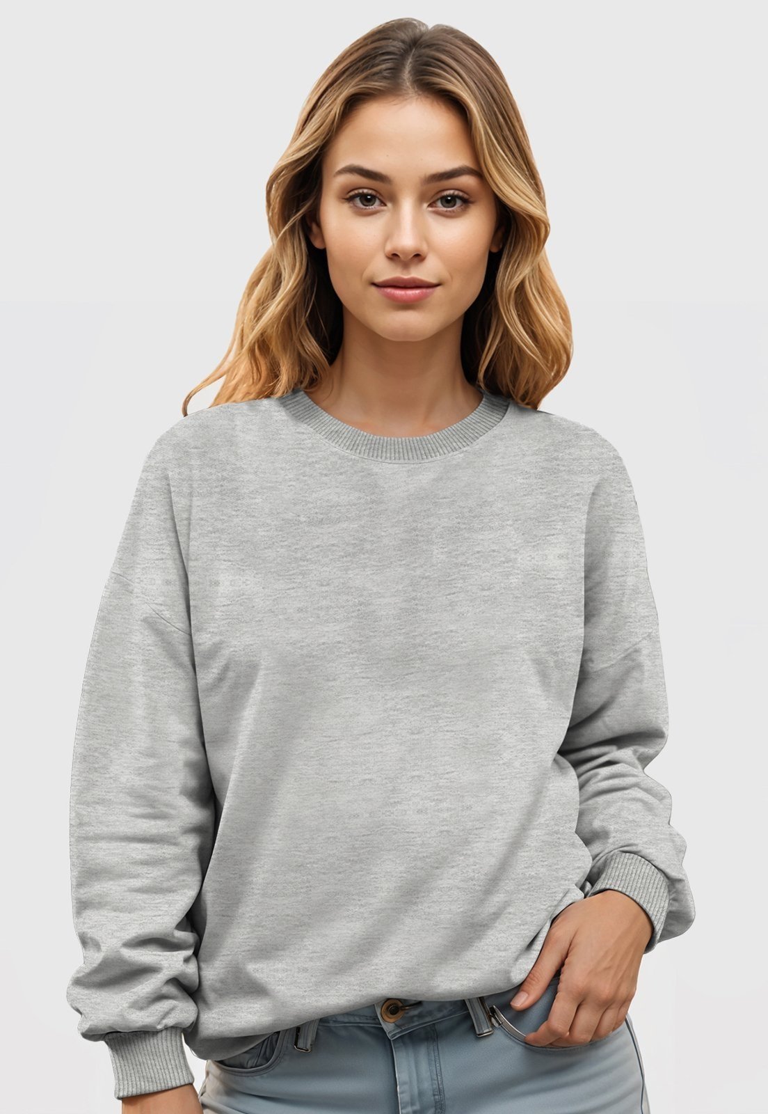 Vista 2 Blusa de Frio Moletom Feminino Flanelado Benellys Liso Gola Redonda Claro cinza Benellys cinza