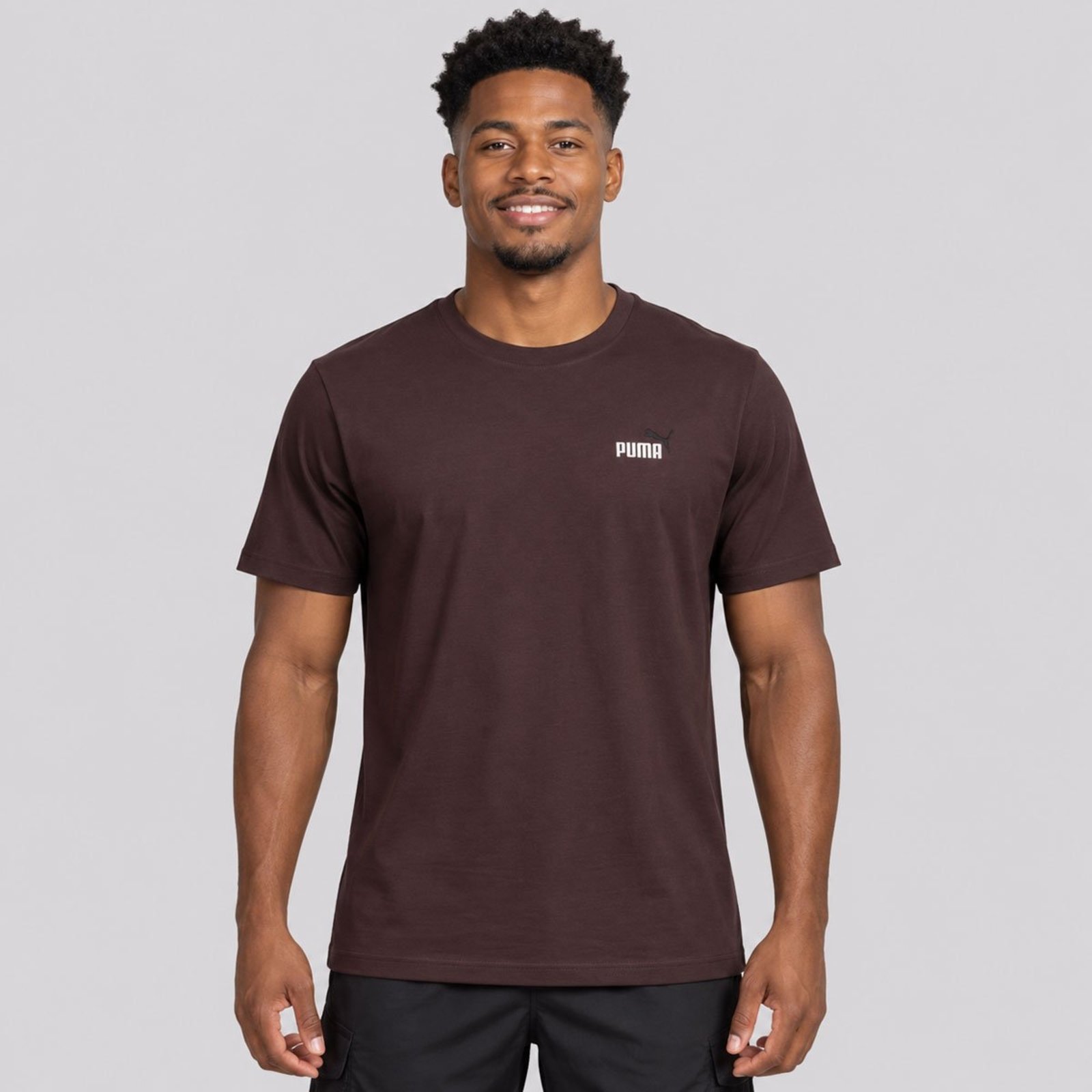 Camiseta Puma Ess 2 Color Small No.1 Logo Marrom Escuro