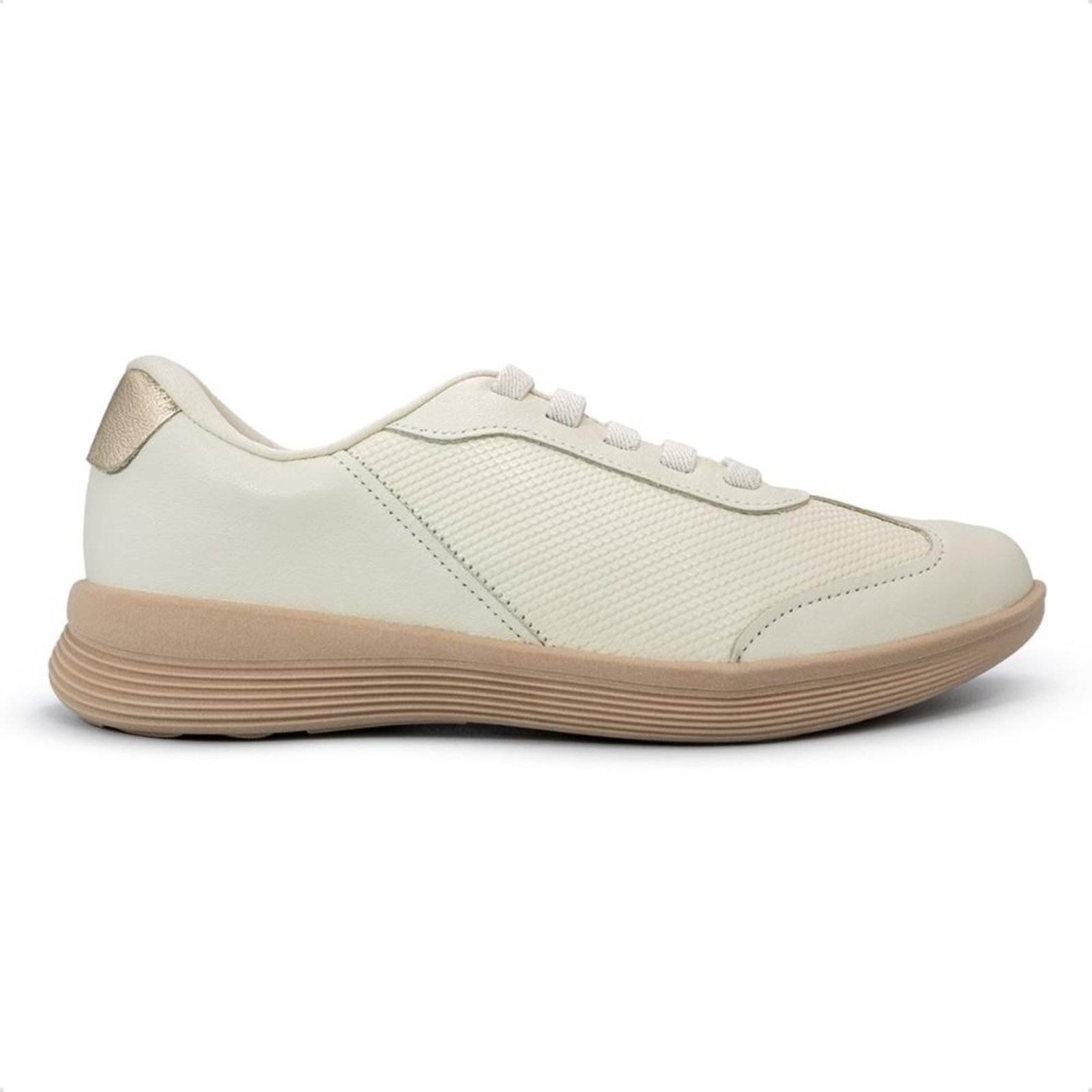 Tênis Usaflex Feminino Básico Couro Cadarço Elástico Casual UD02004 Off-white